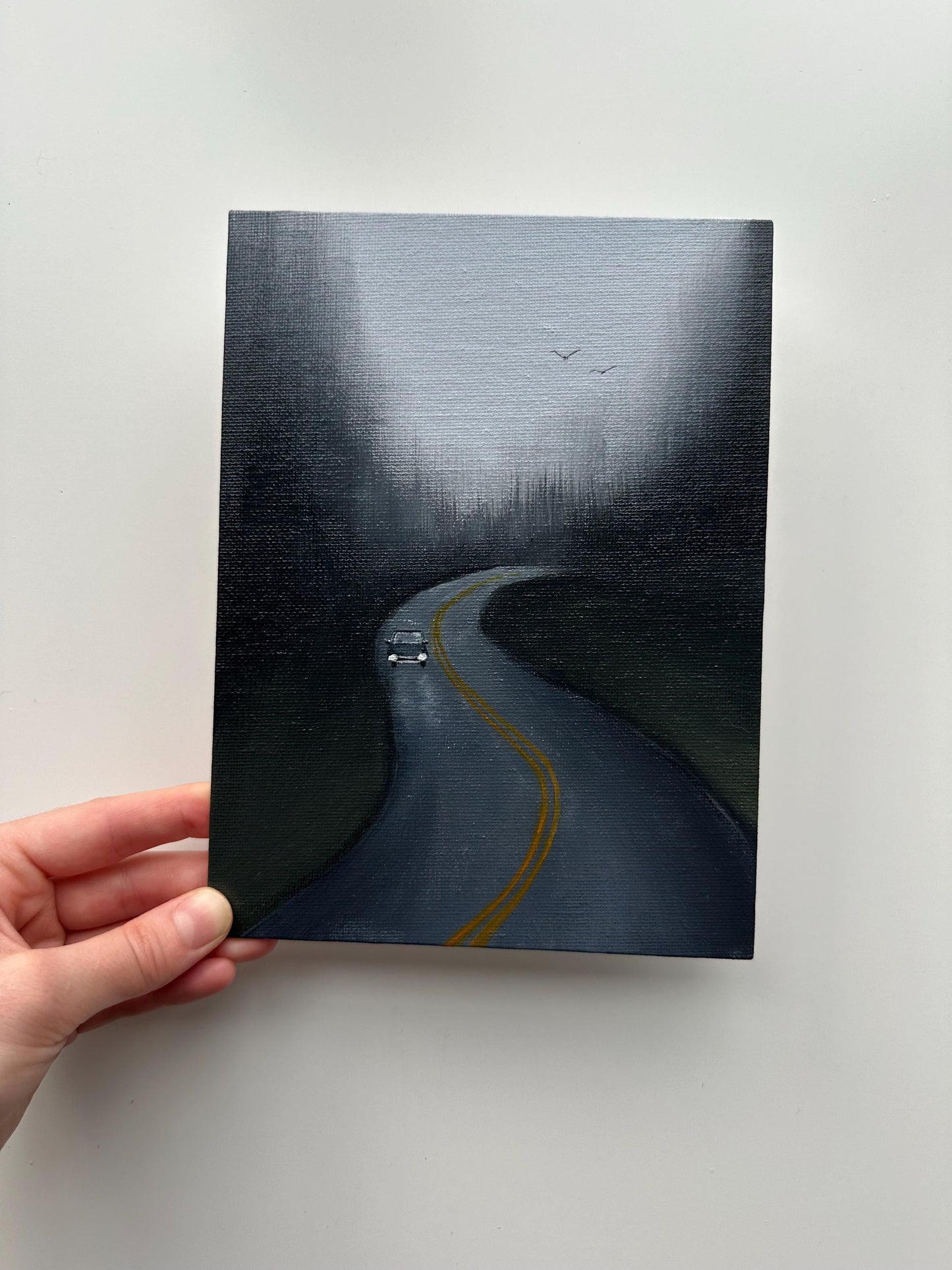 Misty Road - 6x8” Original Acrylic Painting | Moody Forest Drive Wall Art