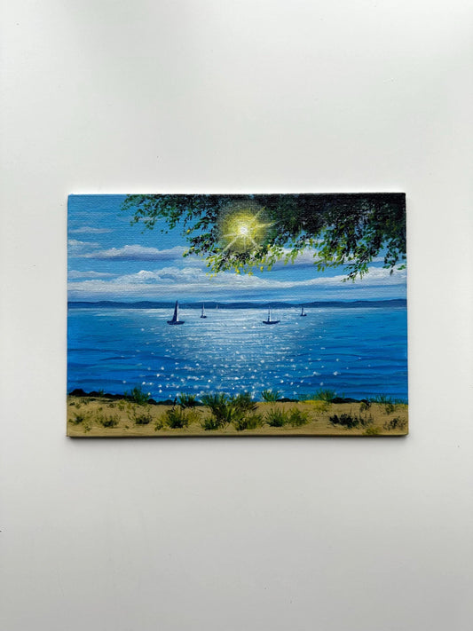 Sparkling Waters - 5x7” Original Acrylic Painting | Ocean Coastal Wall Art