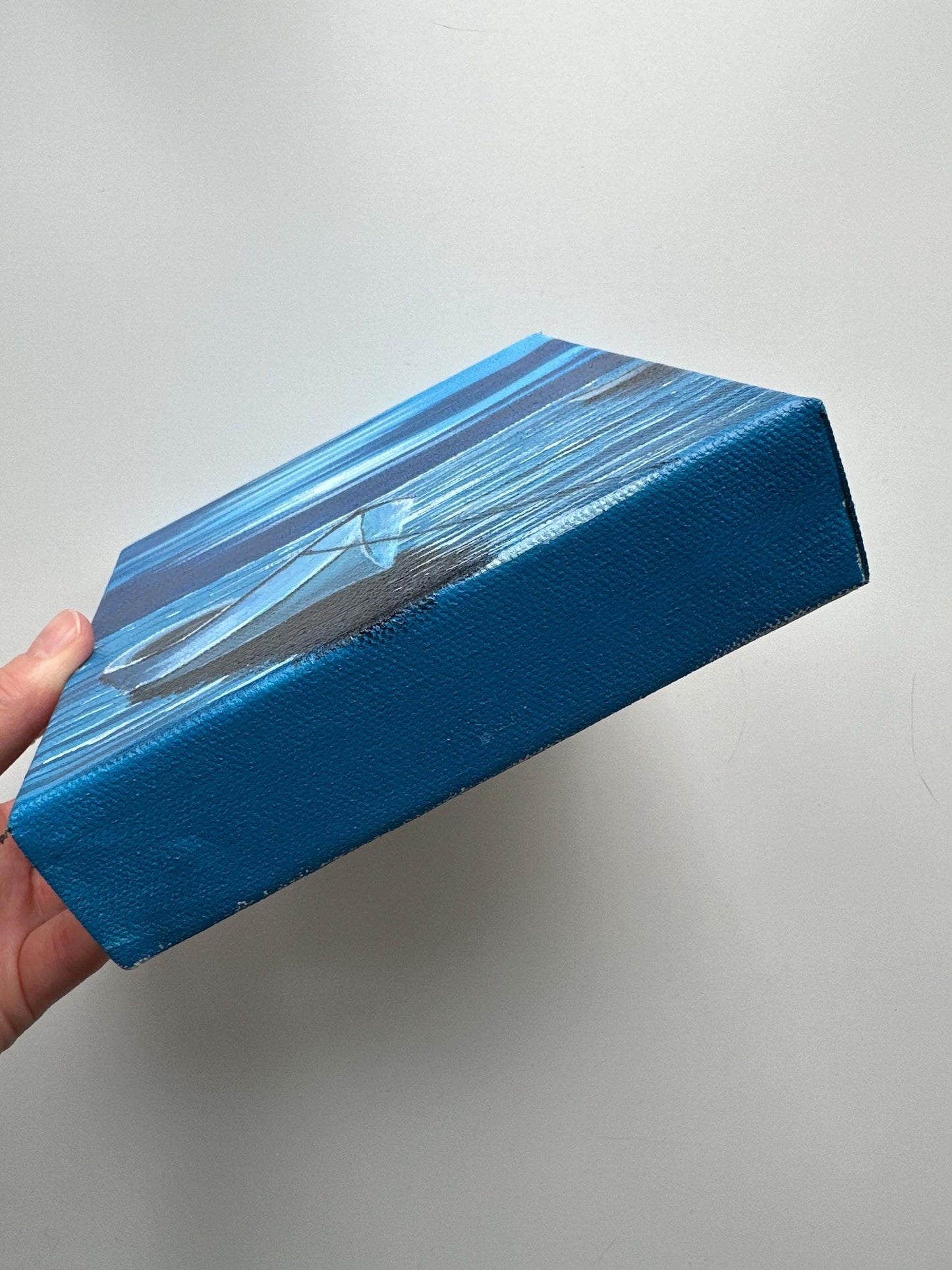 Midnight Reflections - 6x6” Original Acrylic Painting | Mini Boat Seascape Art