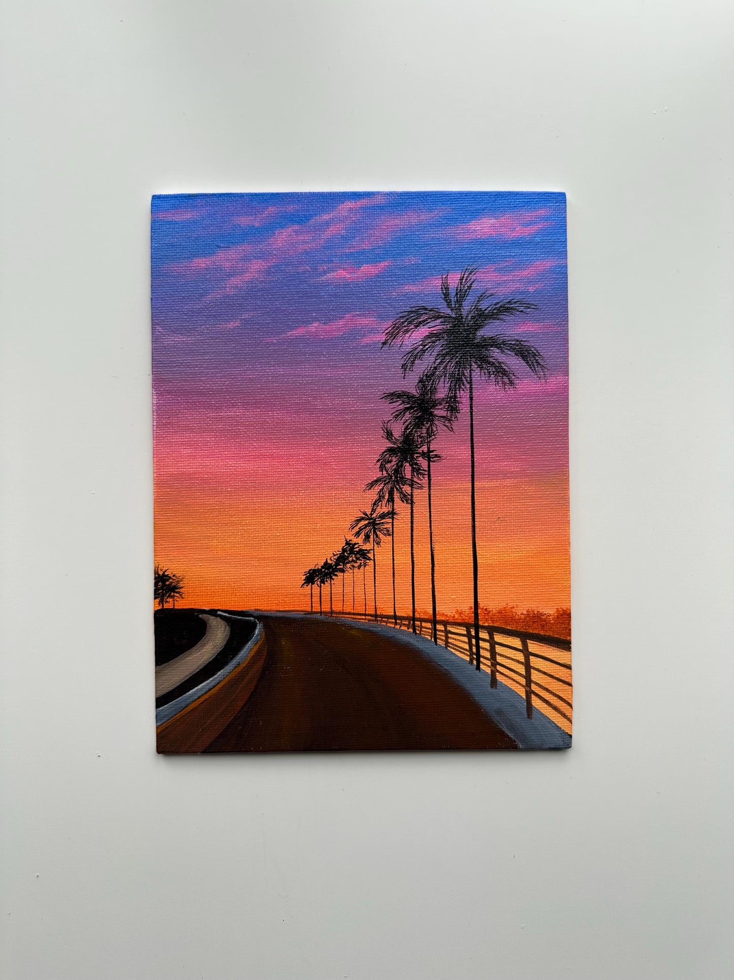 Sunset Palms - 6x8” Original Acrylic Painting | Tropical Road Wall Art