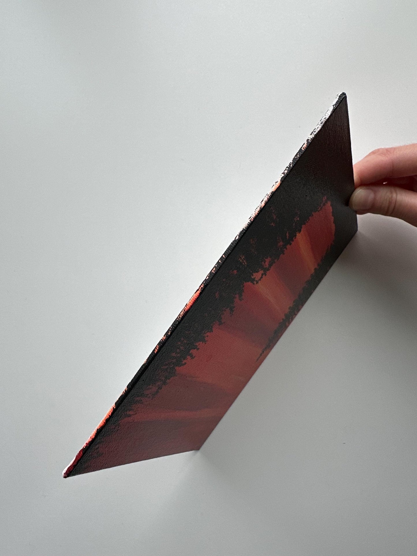 Scarlet Pines - 6x8” Original Acrylic Painting | Red Sunset Forest Wall Art