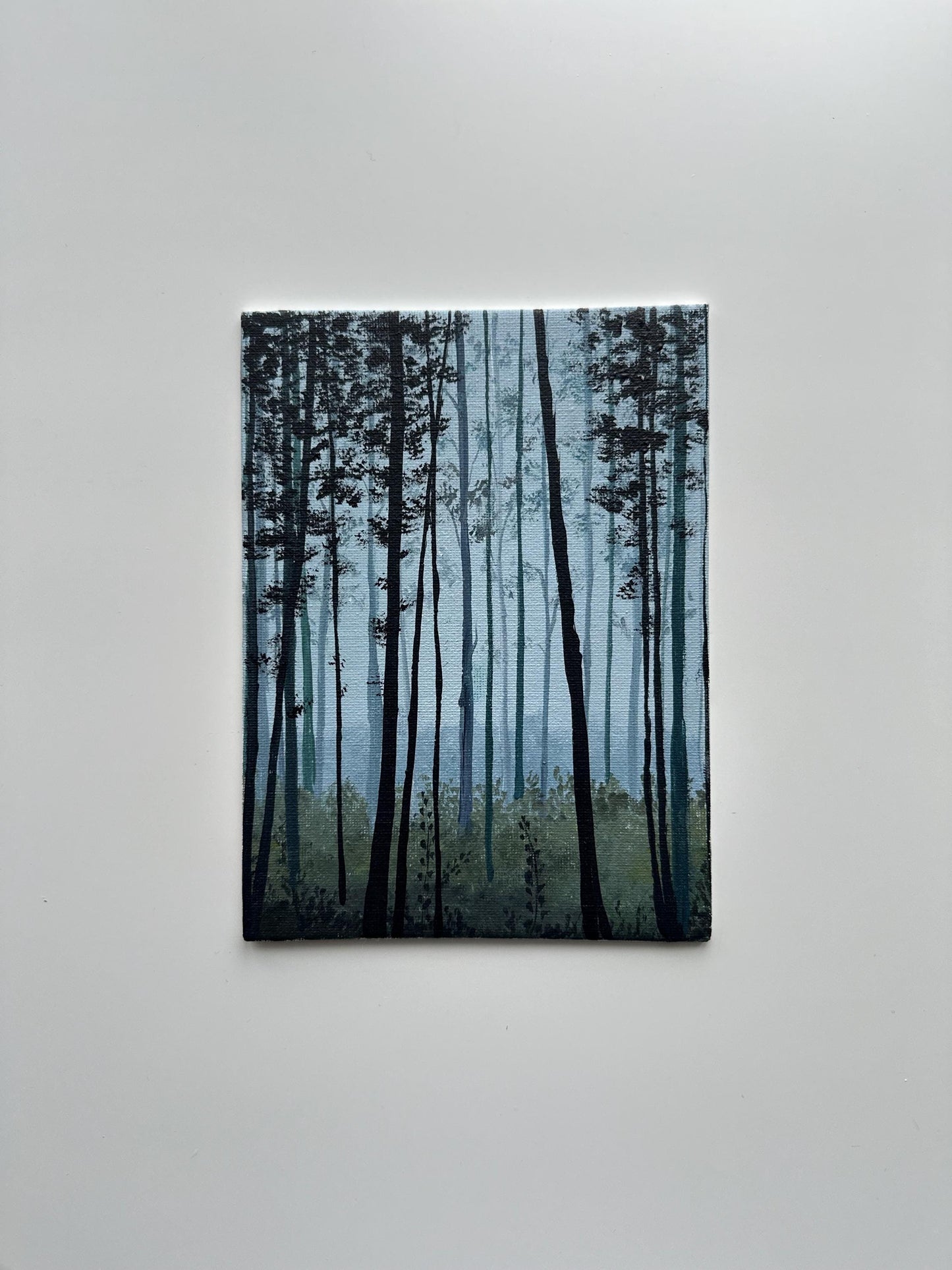 Whispers Between the Trees – Original Forest Painting on Canvas Board 6”x8”