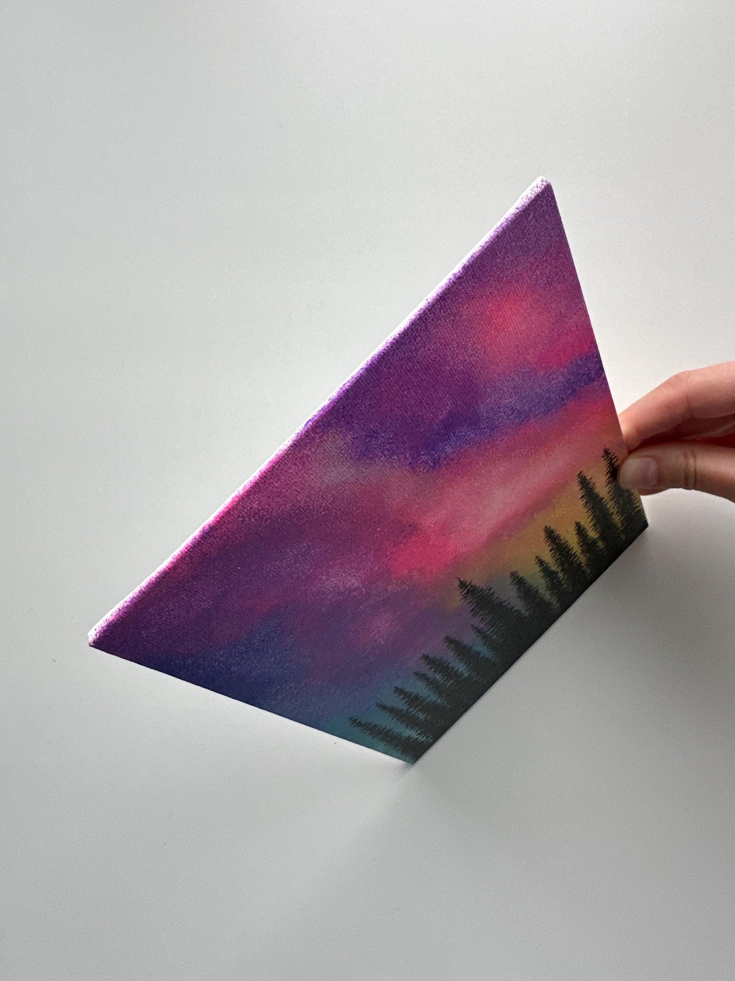 Northern Skies – Original Aurora Forest Painting on Canvas Board 6”x8”