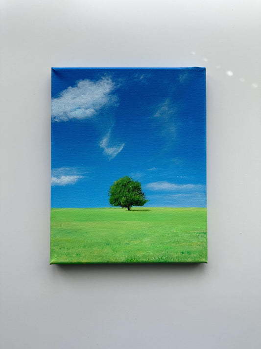 Endless Blue Meadow Landscape – Original Acrylic Painting, 8×10 inch on Stretched Canvas