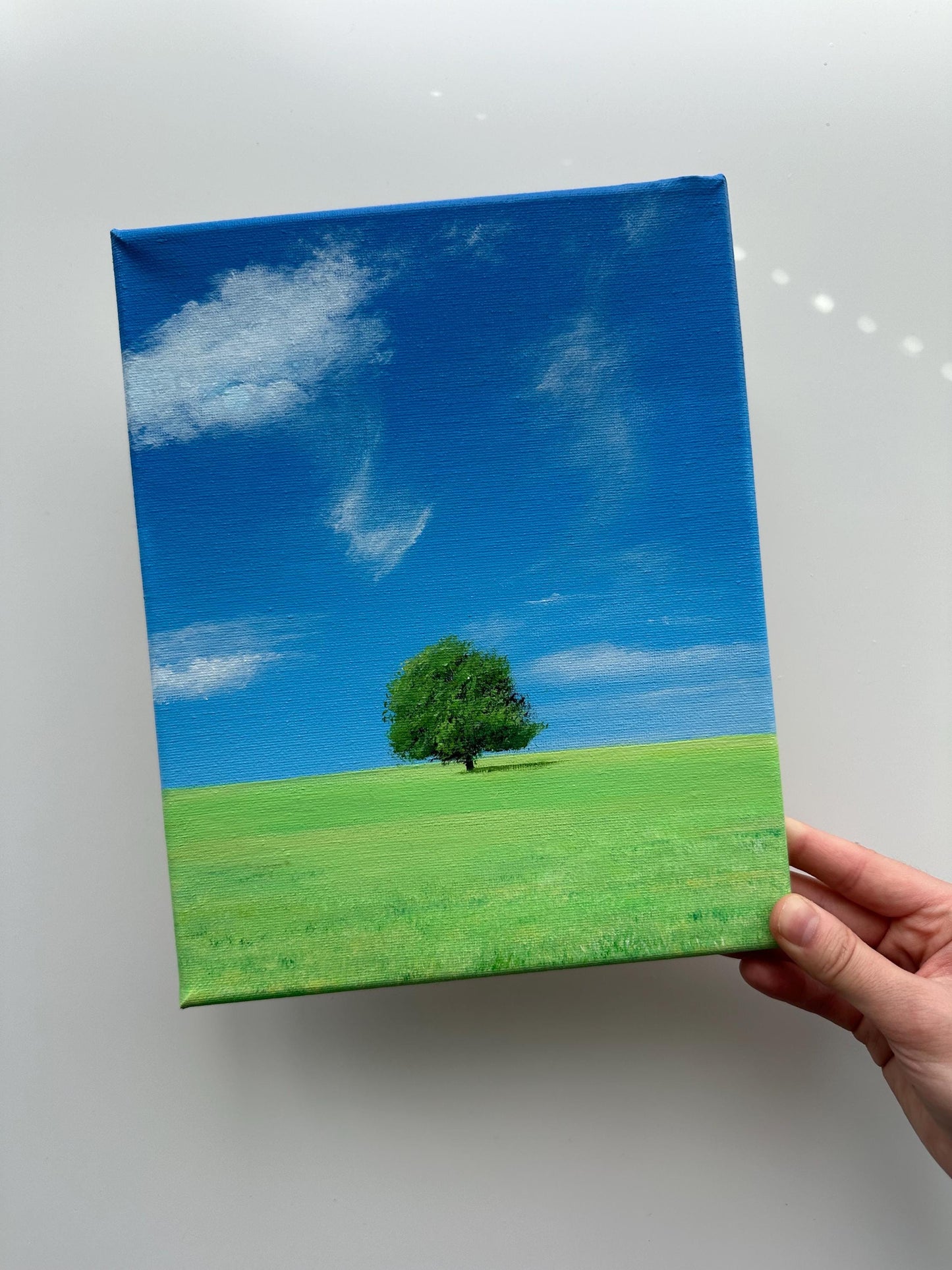 Endless Blue Meadow Landscape – Original Acrylic Painting, 8×10 inch on Stretched Canvas