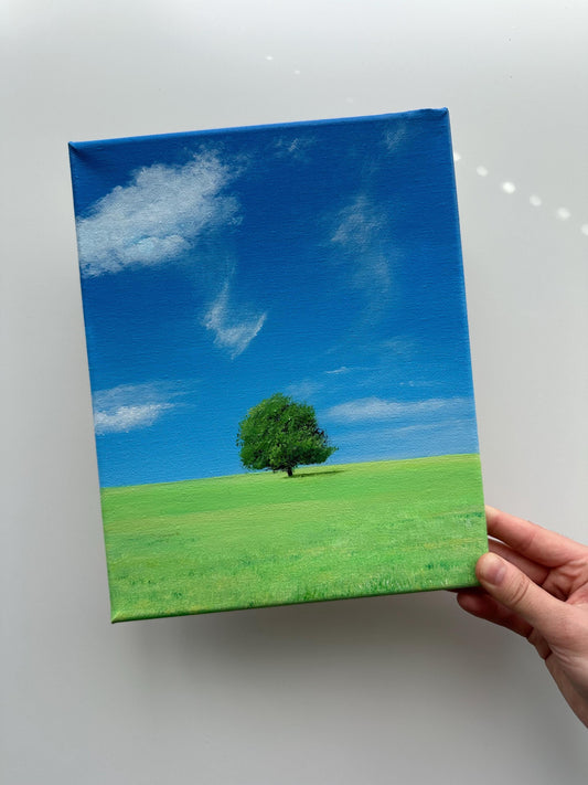 Endless Blue Meadow Landscape – Original Acrylic Painting, 8×10 inch on Stretched Canvas