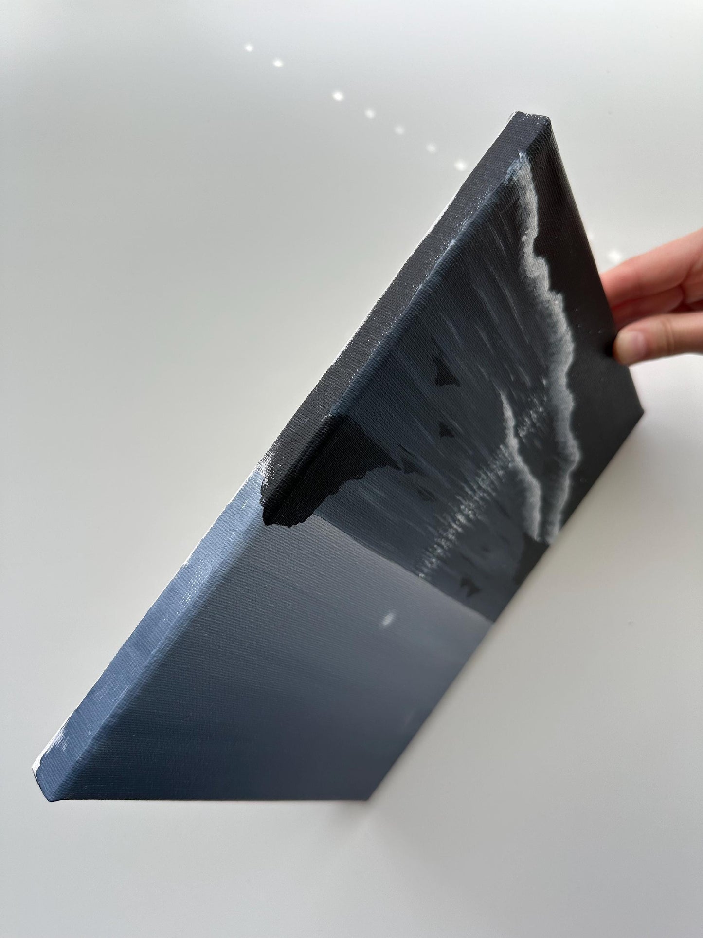 Moonlit Ocean Coast at Night – Original Acrylic Painting, 8×10 inch on Stretched Canvas