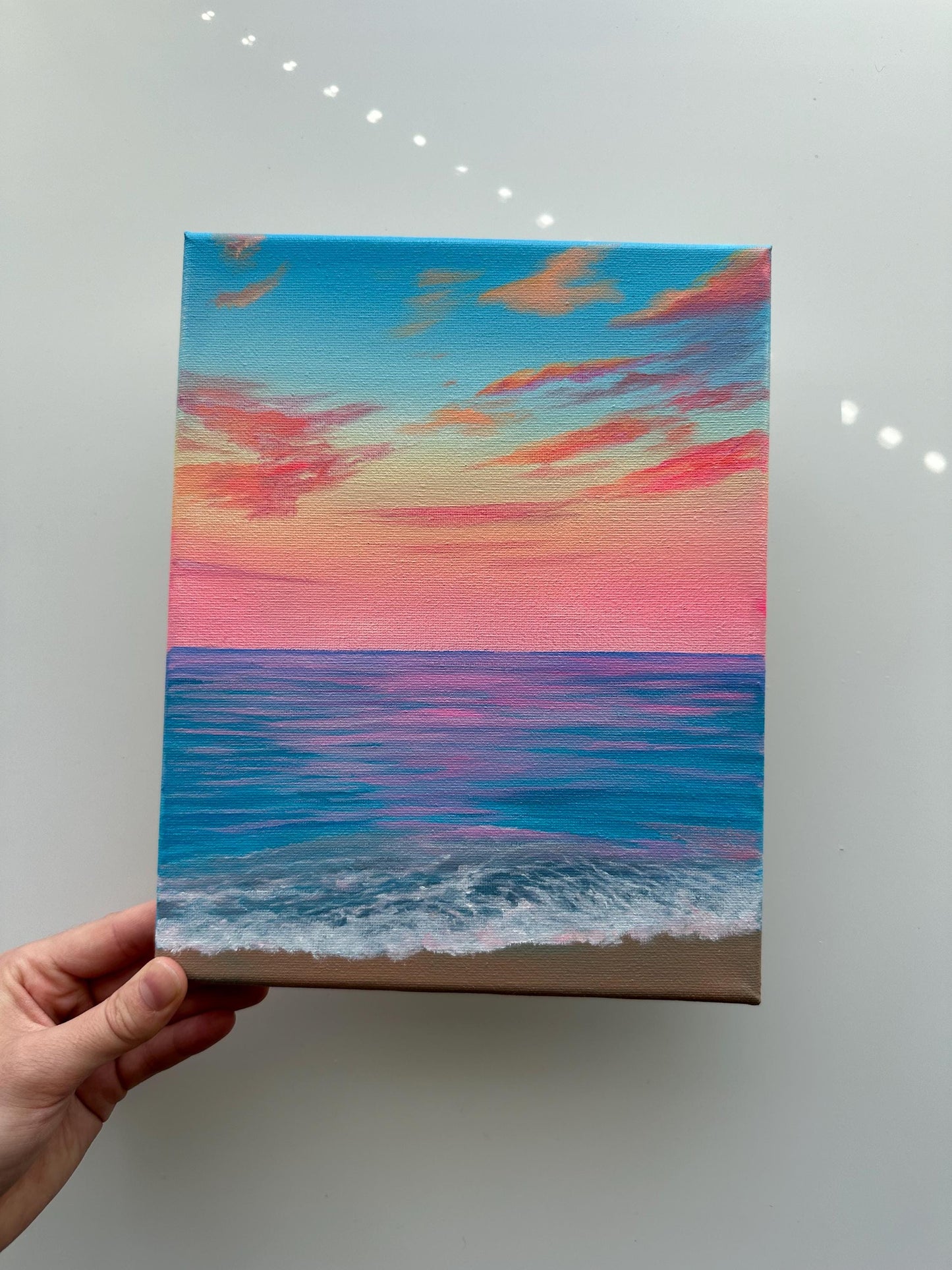 Soft Pastel Beach Sunset Sky – Original Acrylic Painting, 8×10 inch on Stretched Canvas