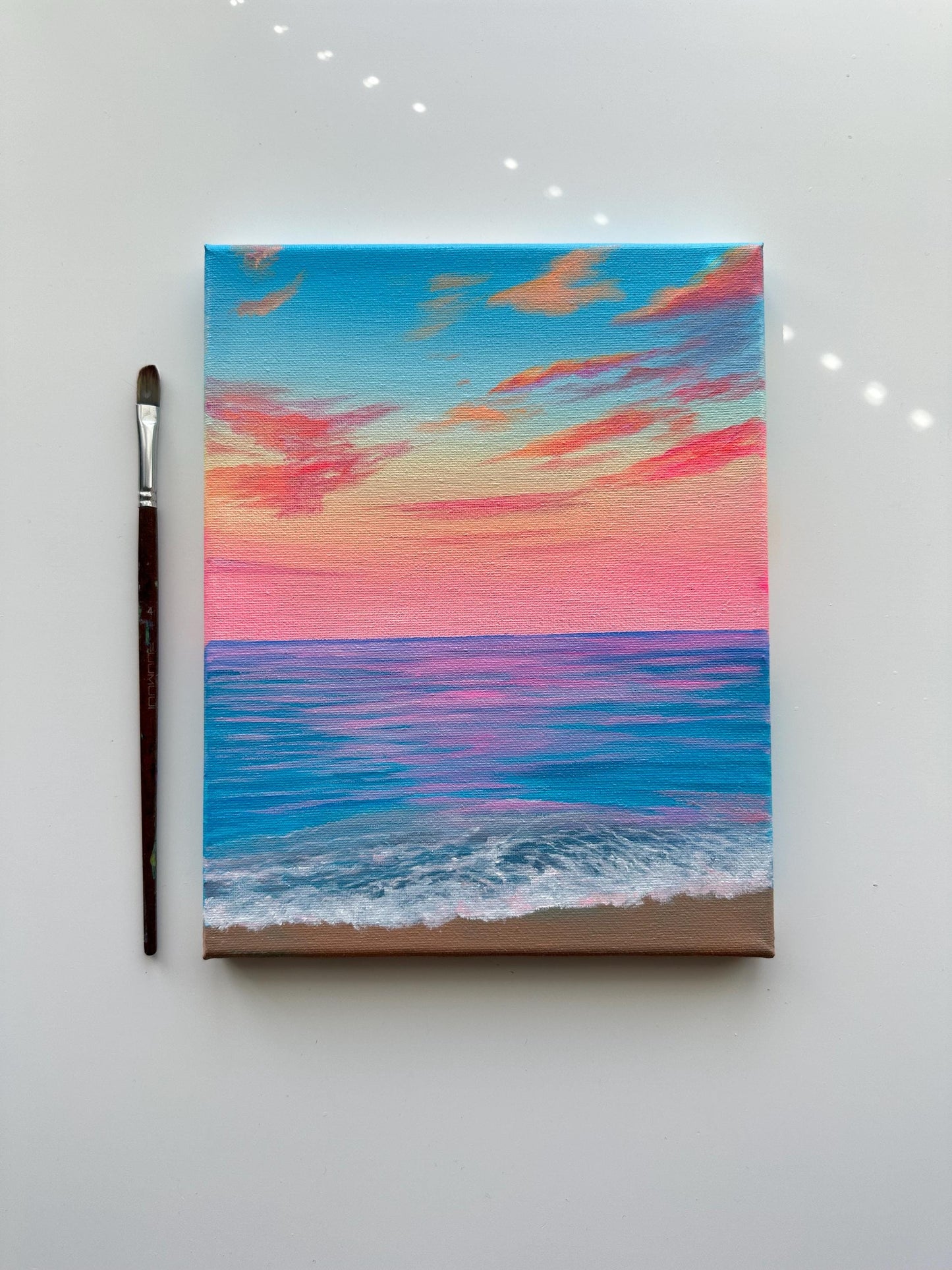 Soft Pastel Beach Sunset Sky – Original Acrylic Painting, 8×10 inch on Stretched Canvas