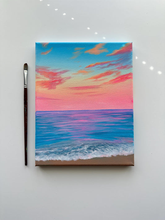 Soft Pastel Beach Sunset Sky – Original Acrylic Painting, 8×10 inch on Stretched Canvas