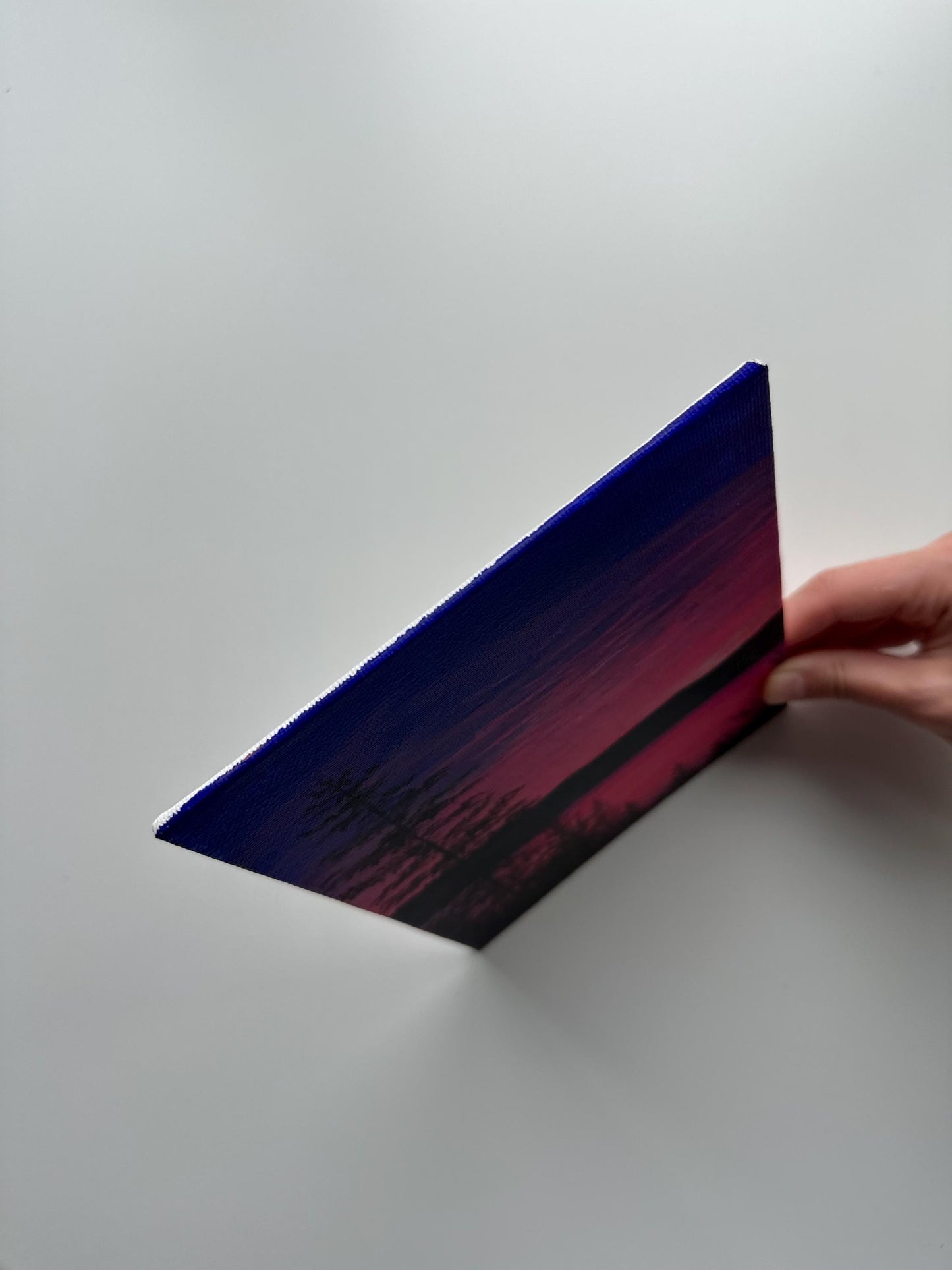 Neon Pink Dusk Lake – Original 6×8″ Acrylic Landscape Painting