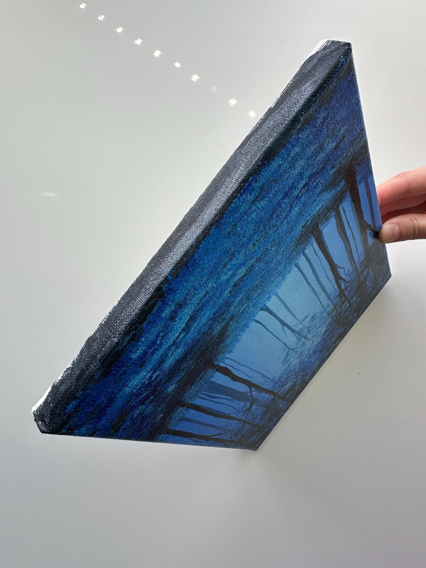 Mystic Blue Forest Glow – Original Acrylic Painting, 8×10 inch on Canvas