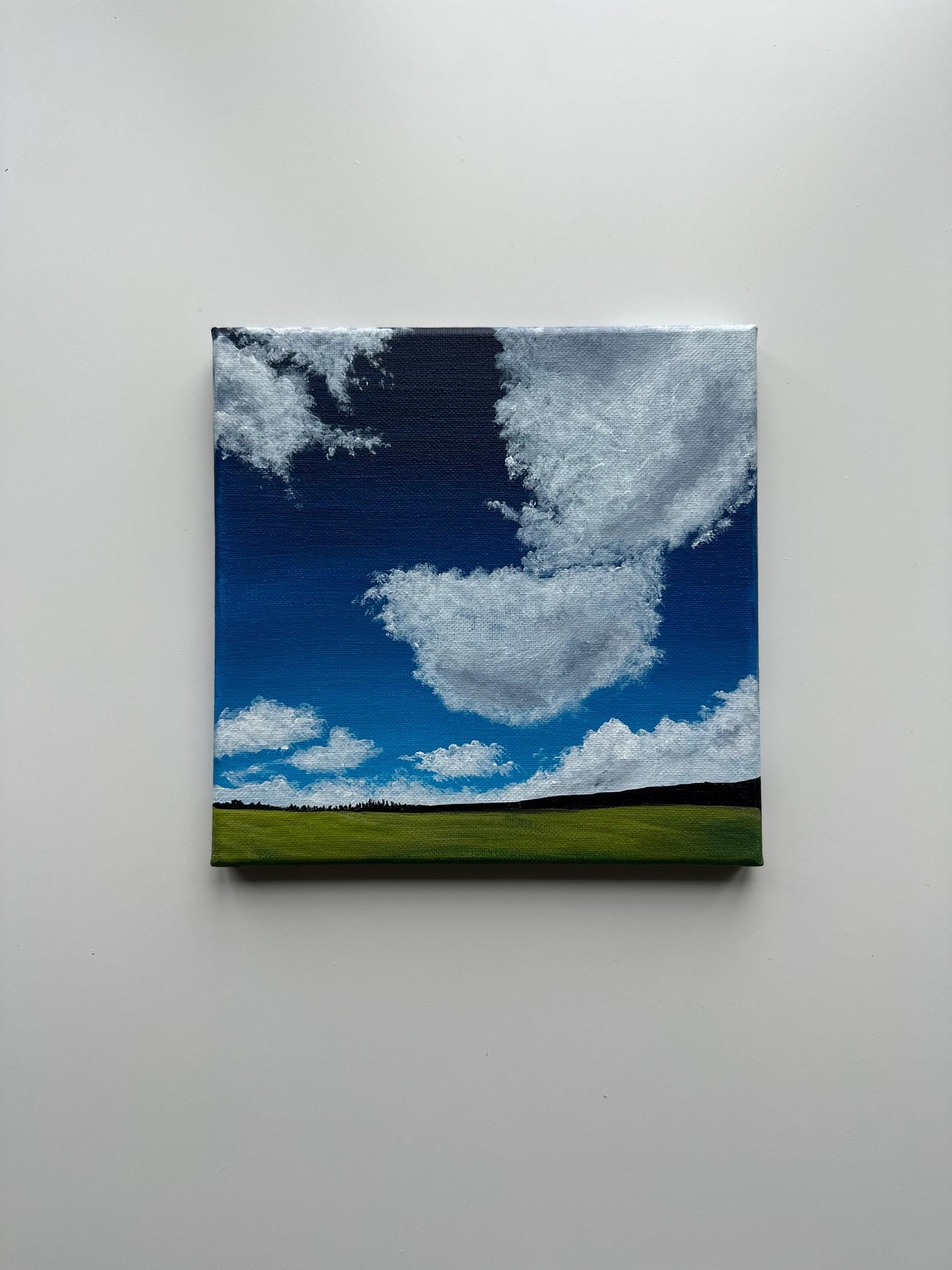 Big Sky and Rolling Field – Original Acrylic Painting, 8×8 inch on Canvas