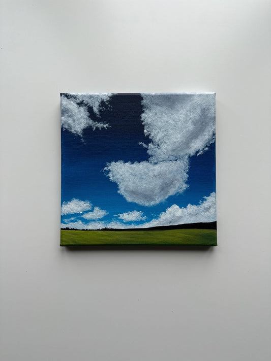 Big Sky and Rolling Field – Original Acrylic Painting, 8×8 inch on Canvas