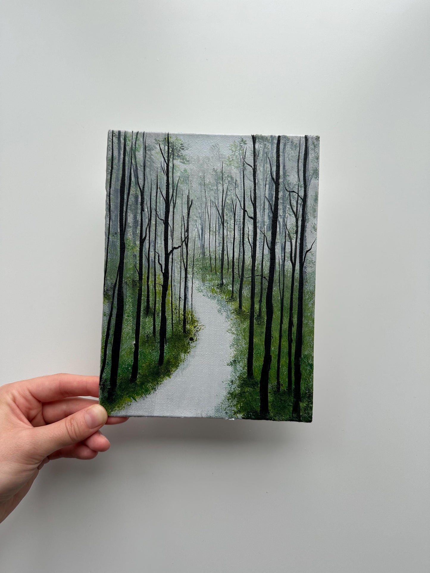 Foggy Forest Trail – Original Acrylic Painting, 6×8 inch on Canvas Board