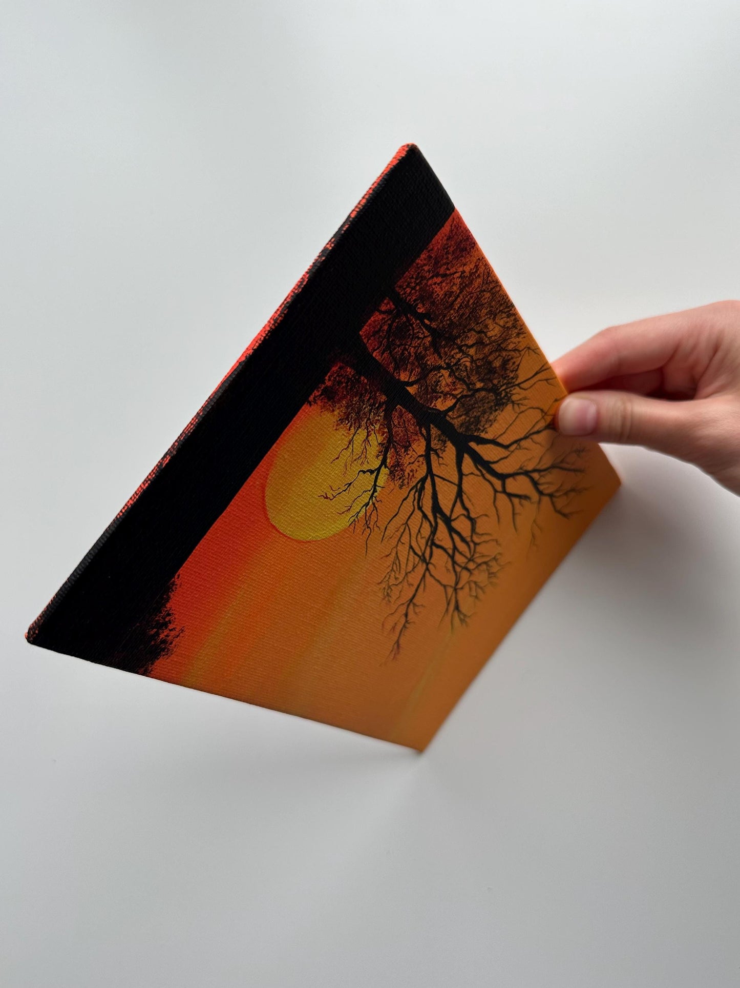 Golden Sunset with Silhouetted Trees – Original Acrylic Painting, 6×8 inch on Canvas Board