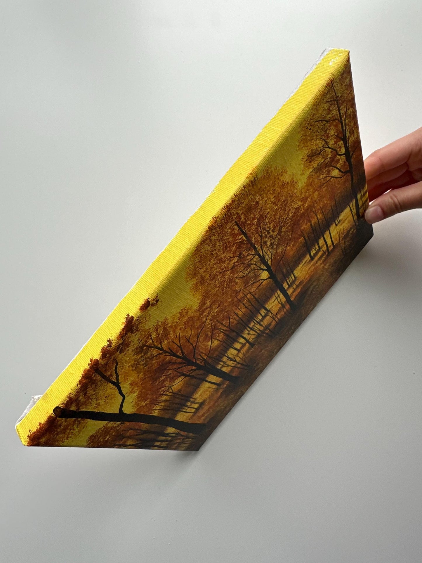 Golden Autumn Forest Glow – Original Acrylic Painting, 10×8 inch on Canvas