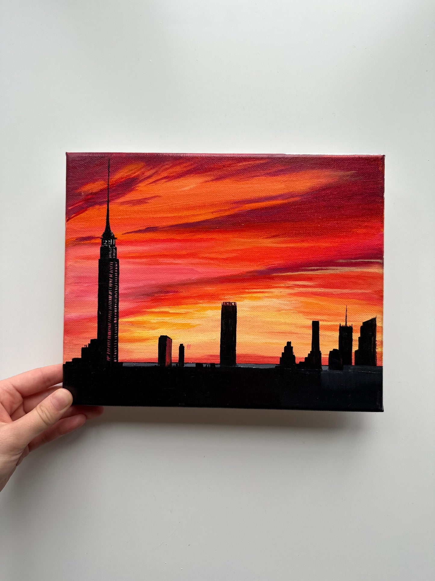 City Sunset Skyline – Original Acrylic Painting, 10×8 inch on Canvas