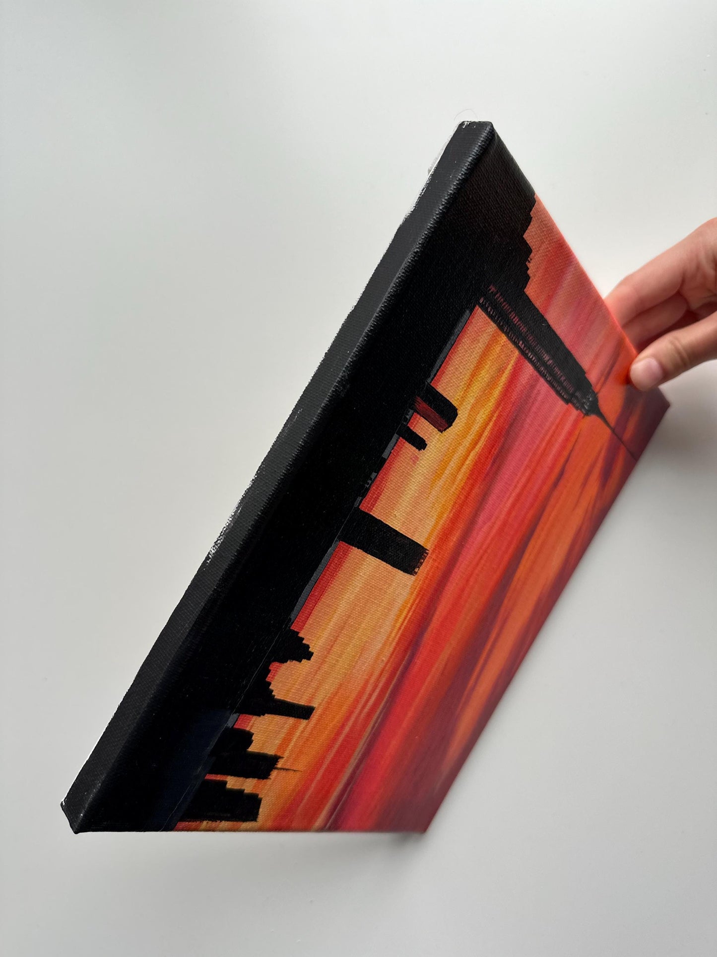 City Sunset Skyline – Original Acrylic Painting, 10×8 inch on Canvas