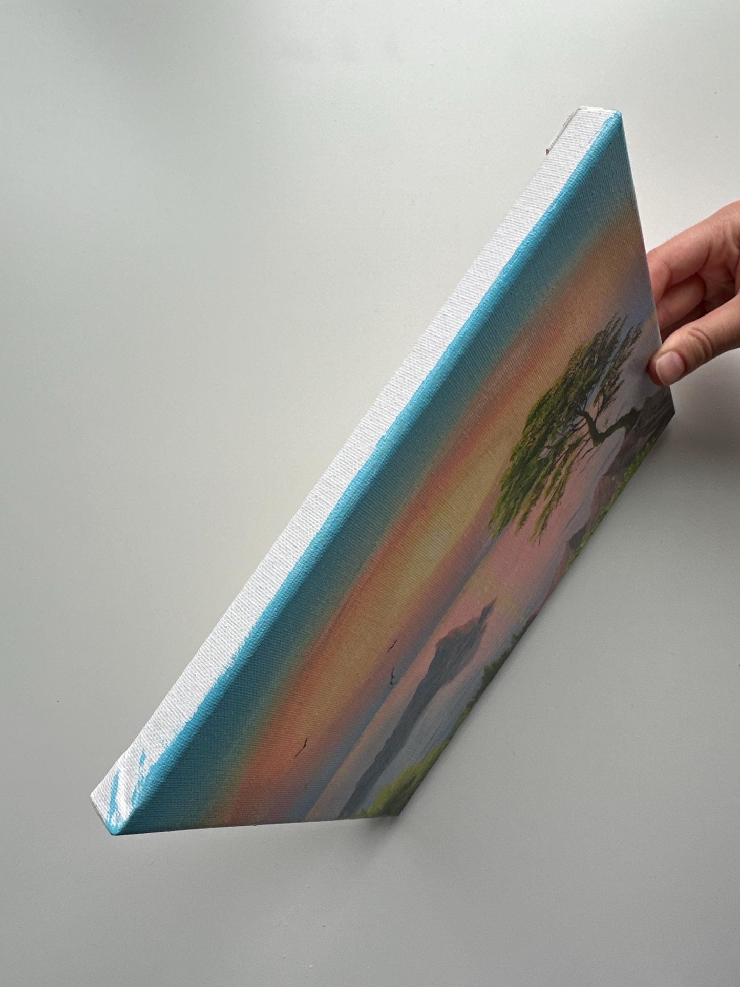 Pastel Sunset Over Quiet Ocean – Original Acrylic Painting, 10×8 inch on Canvas