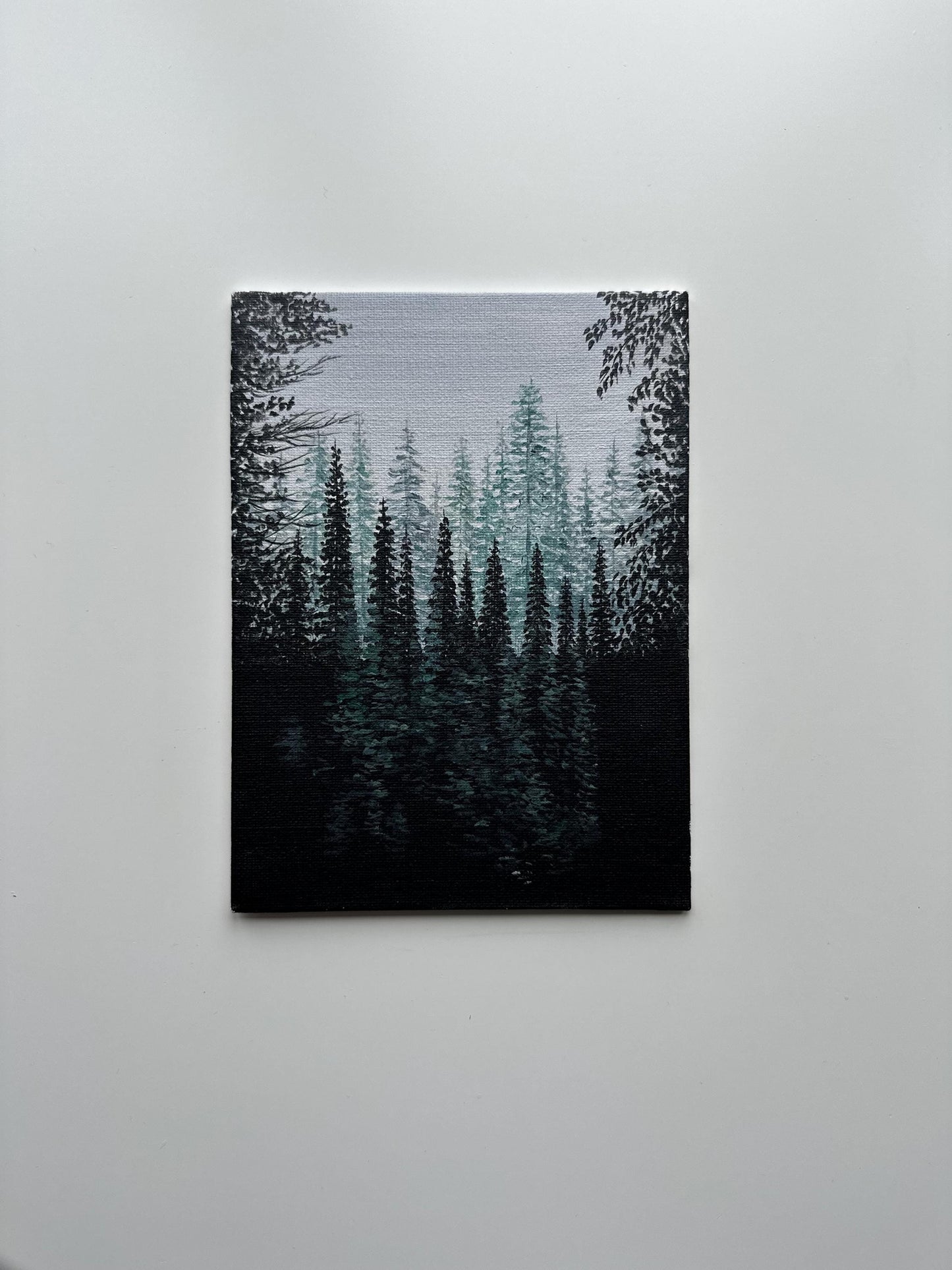 Misty Forest Layers – Original Acrylic Painting on Canvas Board 6”x8”