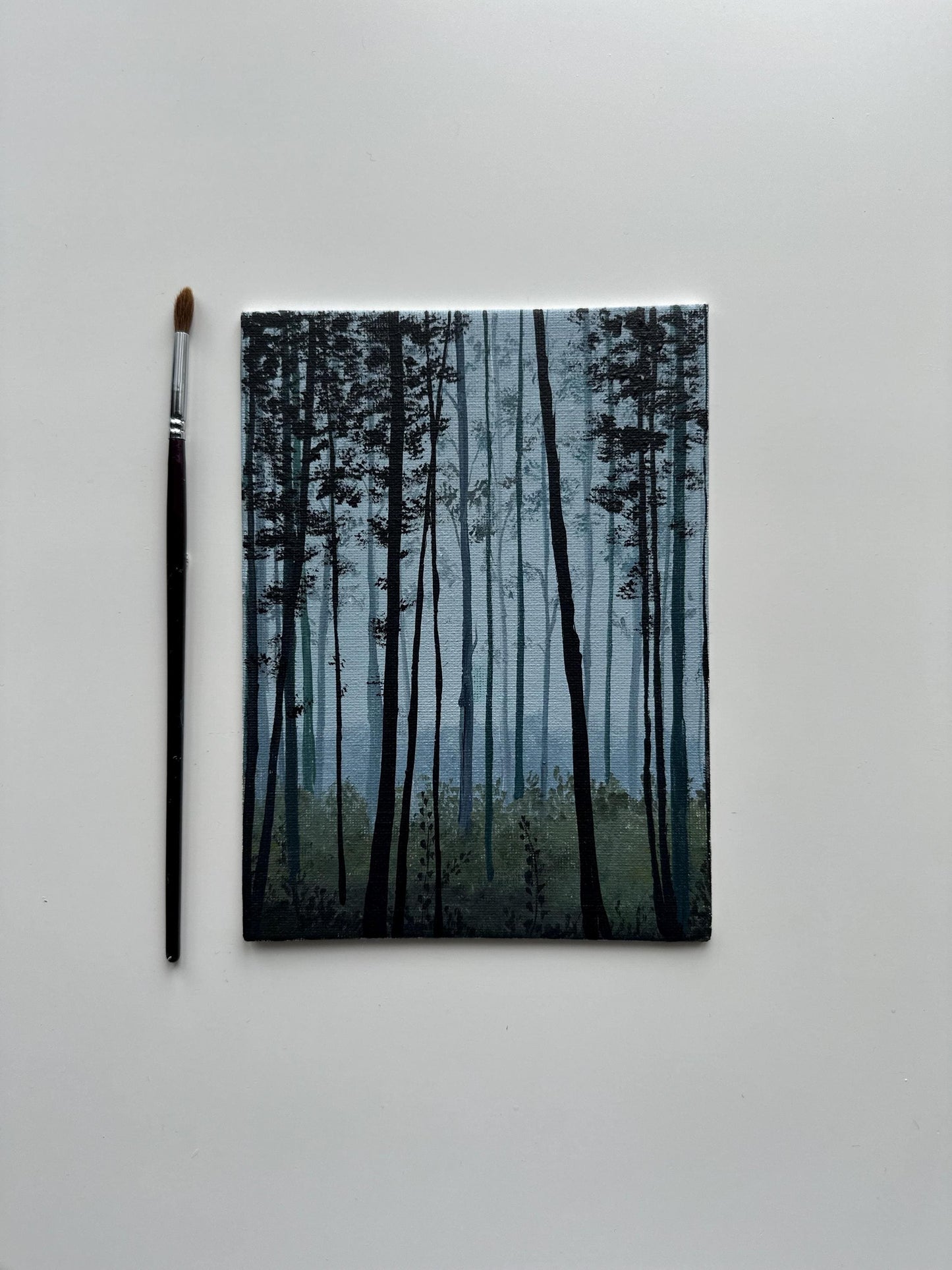 Whispers Between the Trees – Original Forest Painting on Canvas Board 6”x8”