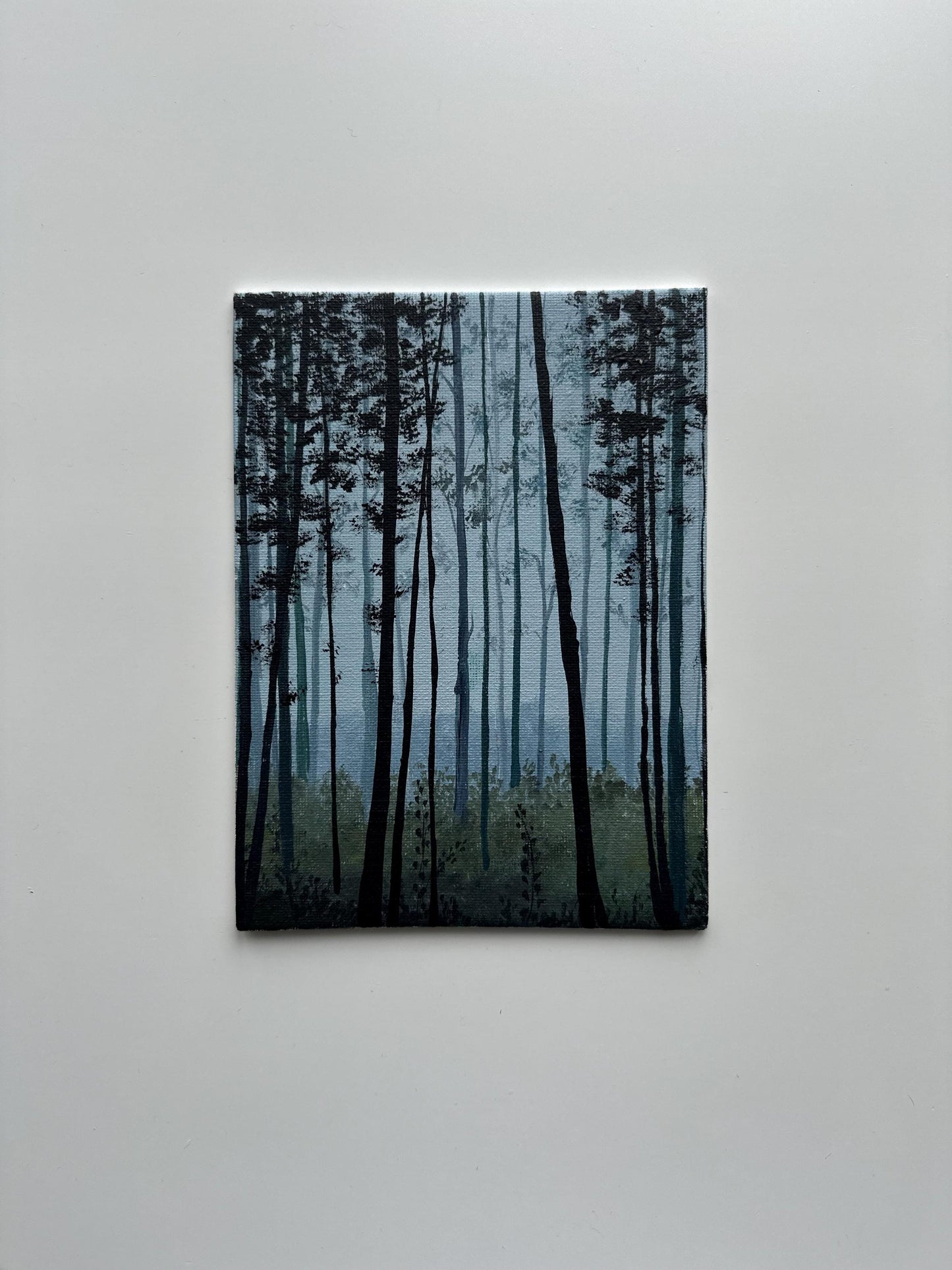 Whispers Between the Trees – Original Forest Painting on Canvas Board 6”x8”