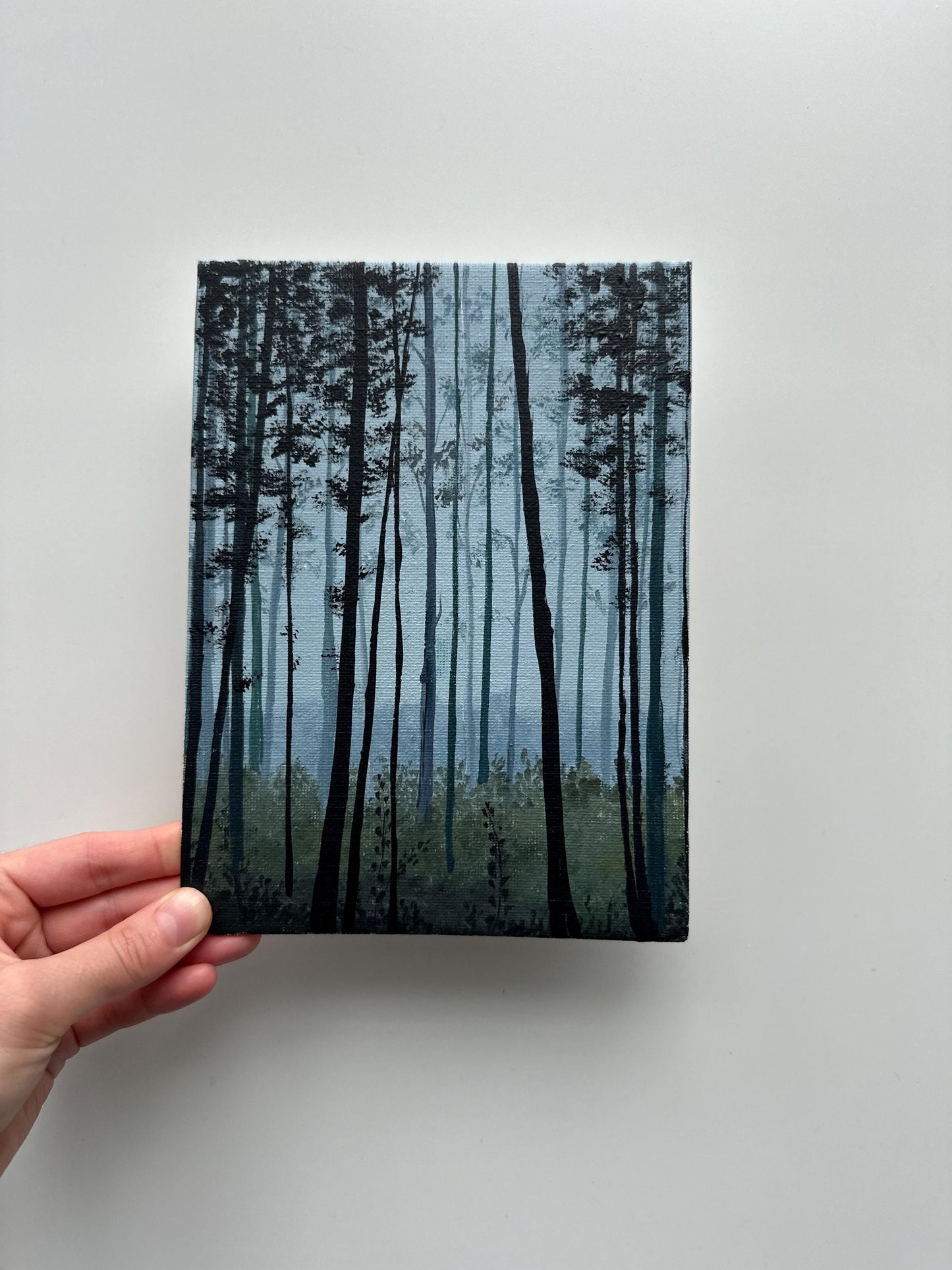 Whispers Between the Trees – Original Forest Painting on Canvas Board 6”x8”
