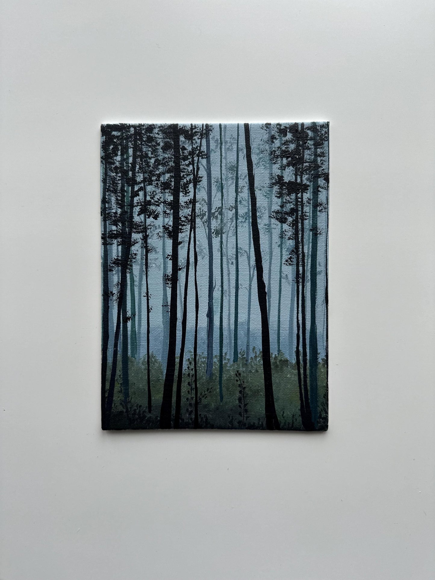 Whispers Between the Trees – Original Forest Painting on Canvas Board 6”x8”