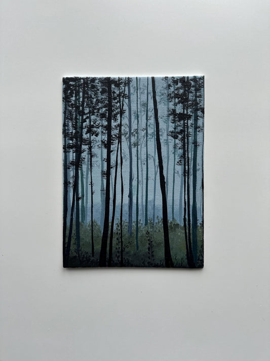 Whispers Between the Trees – Original Forest Painting on Canvas Board 6”x8”