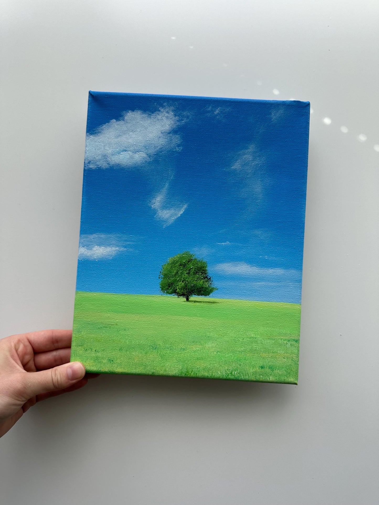 Endless Blue Meadow Landscape – Original Acrylic Painting, 8×10 inch on Stretched Canvas