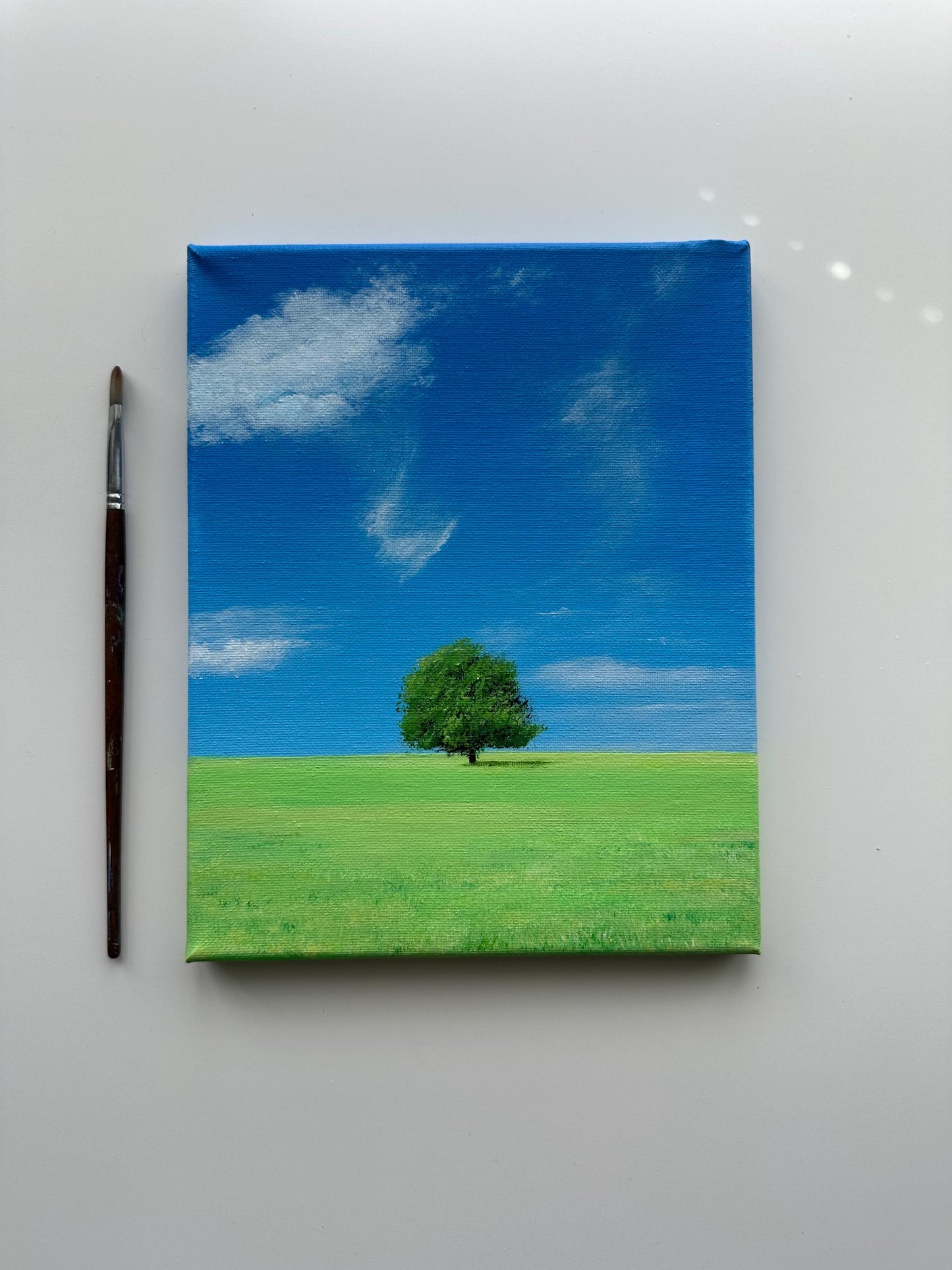 Endless Blue Meadow Landscape – Original Acrylic Painting, 8×10 inch on Stretched Canvas