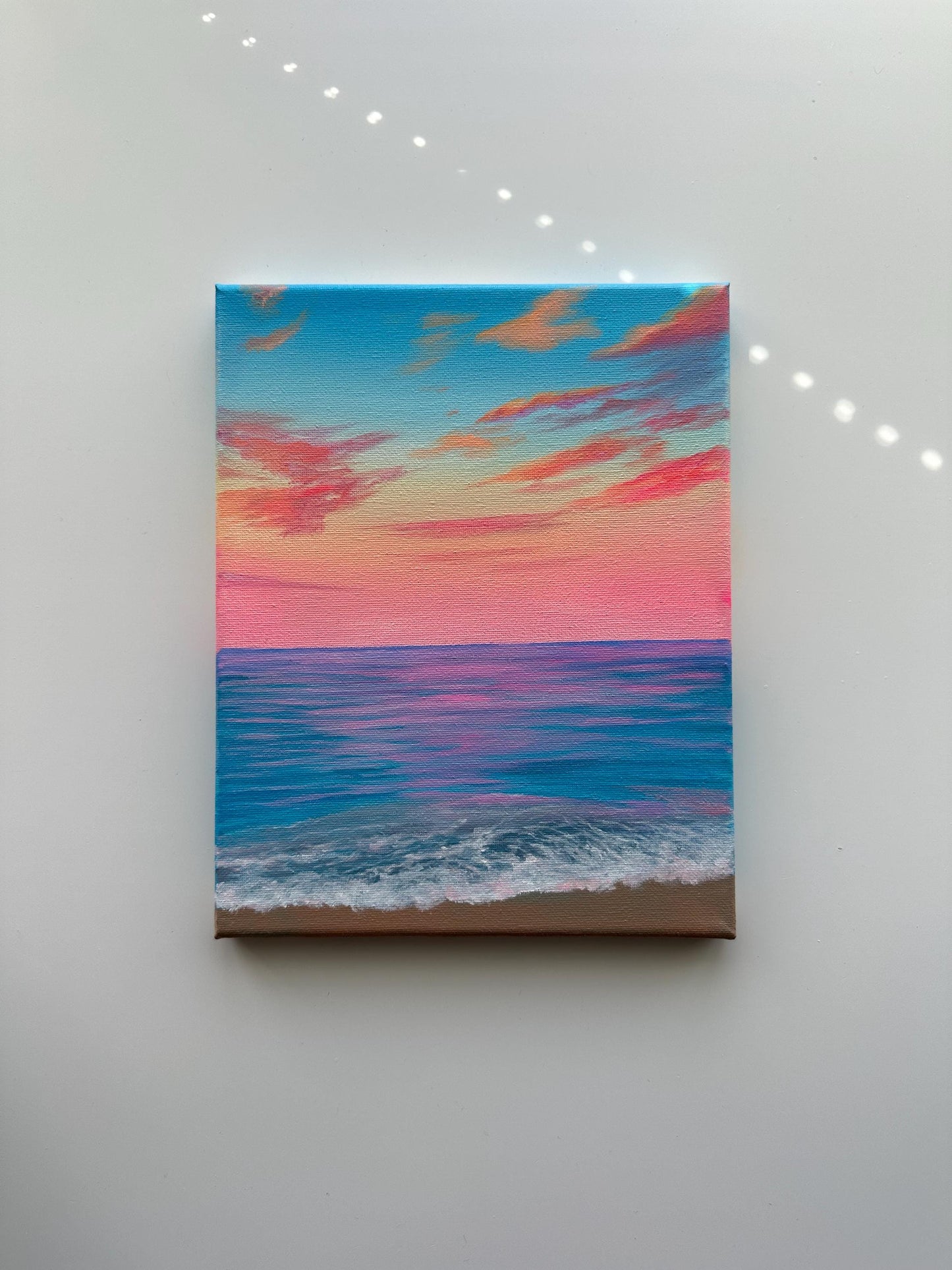 Soft Pastel Beach Sunset Sky – Original Acrylic Painting, 8×10 inch on Stretched Canvas