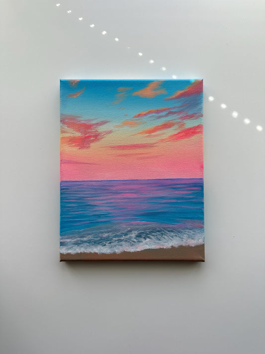 Soft Pastel Beach Sunset Sky – Original Acrylic Painting, 8×10 inch on Stretched Canvas