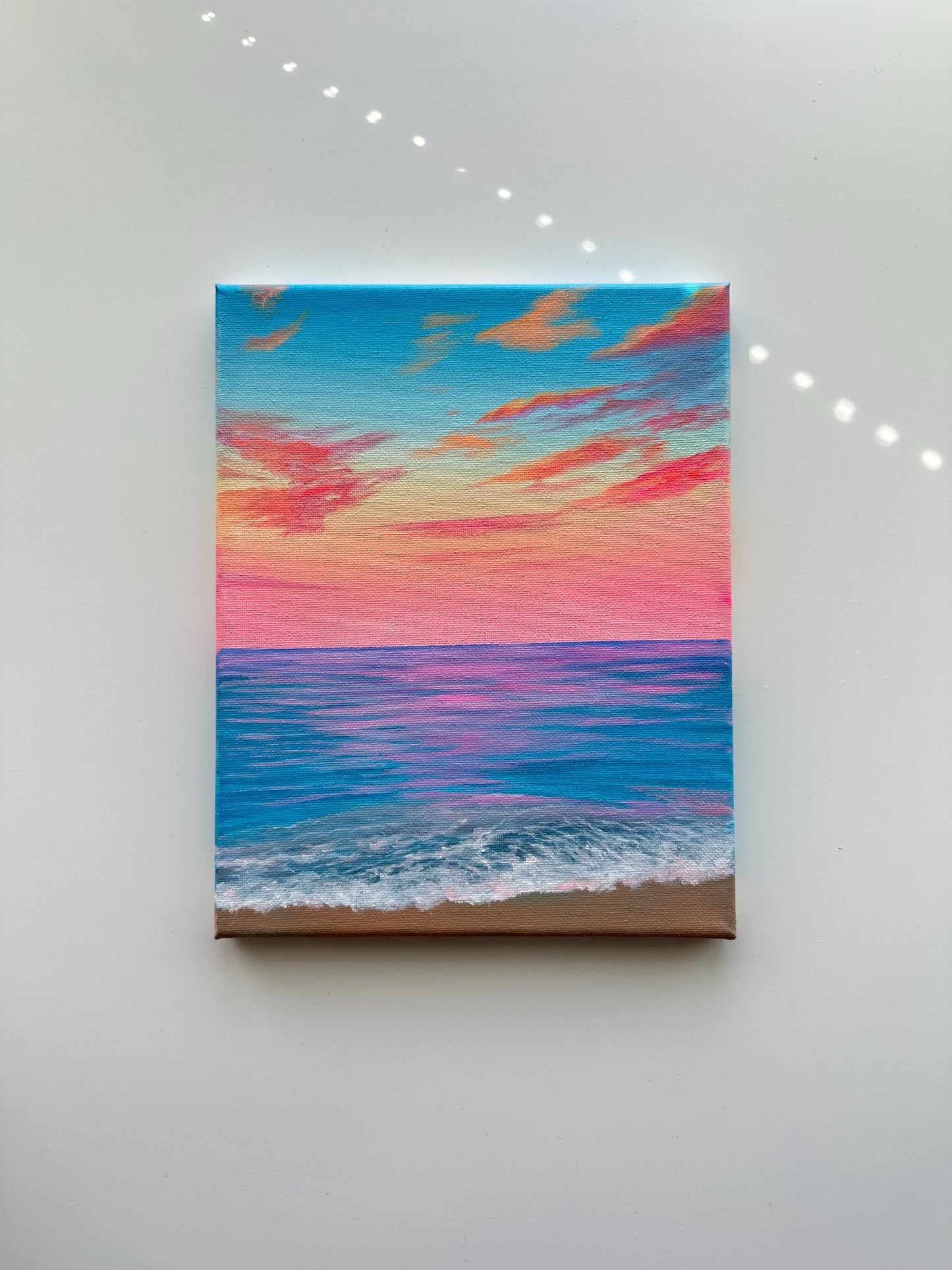 Soft Pastel Beach Sunset Sky – Original Acrylic Painting, 8×10 inch on Stretched Canvas