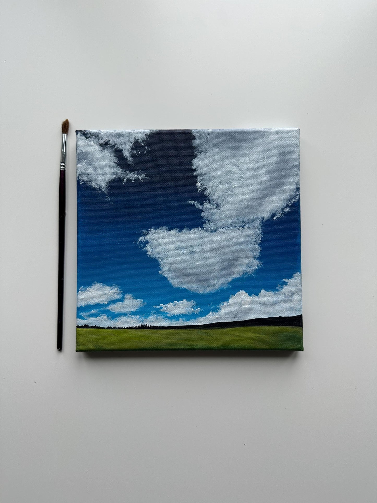 Big Sky and Rolling Field – Original Acrylic Painting, 8×8 inch on Canvas
