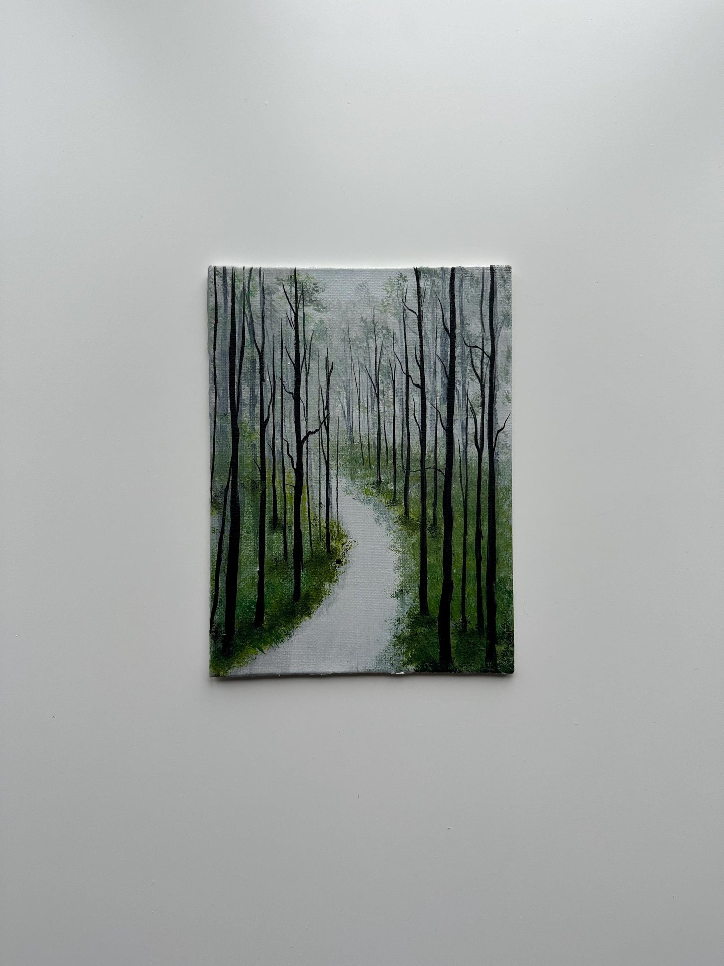Foggy Forest Trail – Original Acrylic Painting, 6×8 inch on Canvas Board