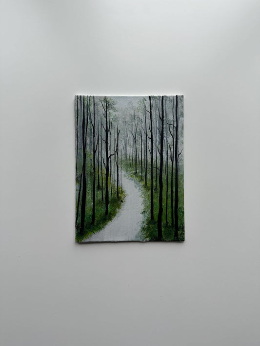 Foggy Forest Trail – Original Acrylic Painting, 6×8 inch on Canvas Board