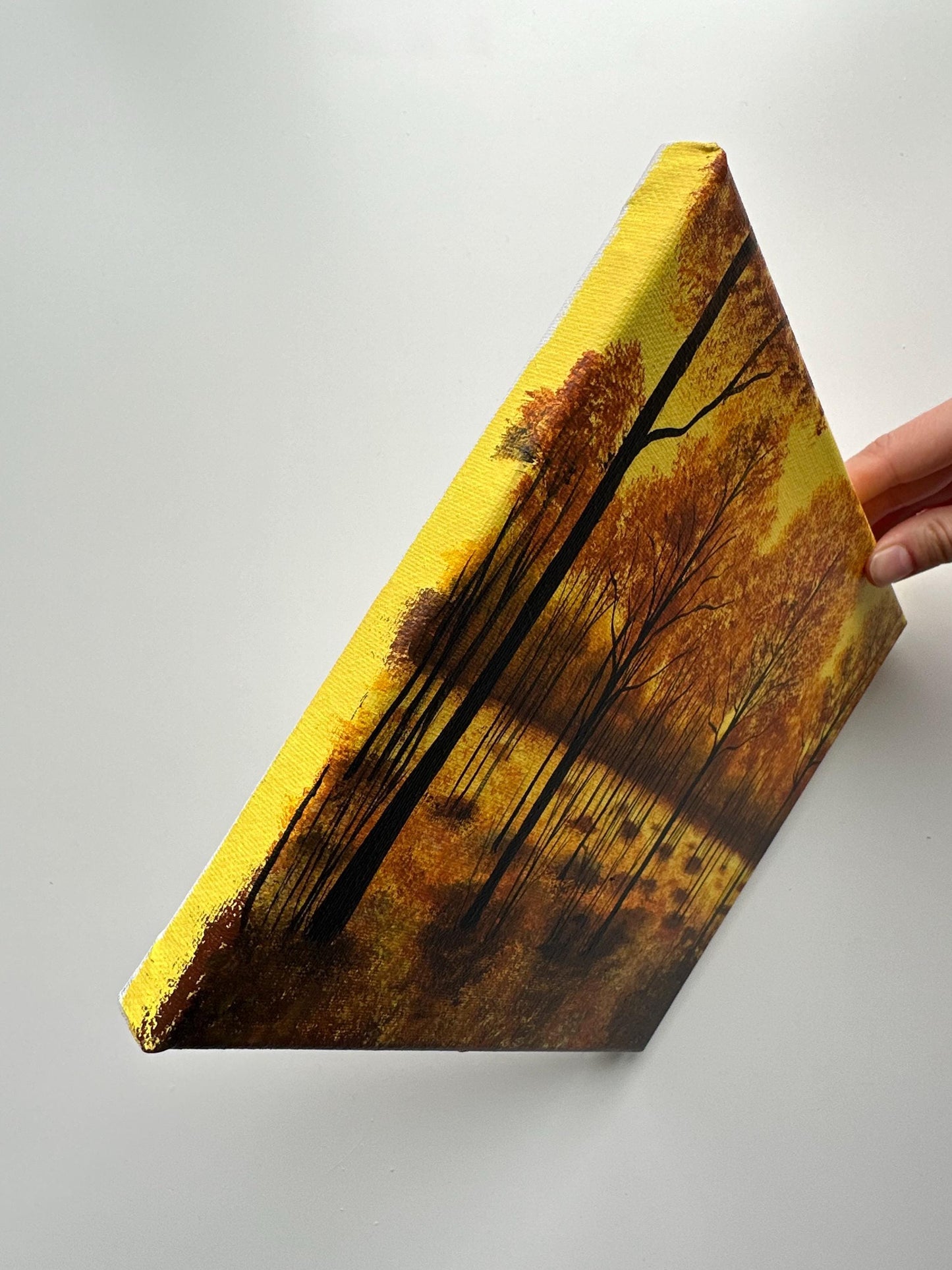 Golden Autumn Forest Glow – Original Acrylic Painting, 10×8 inch on Canvas