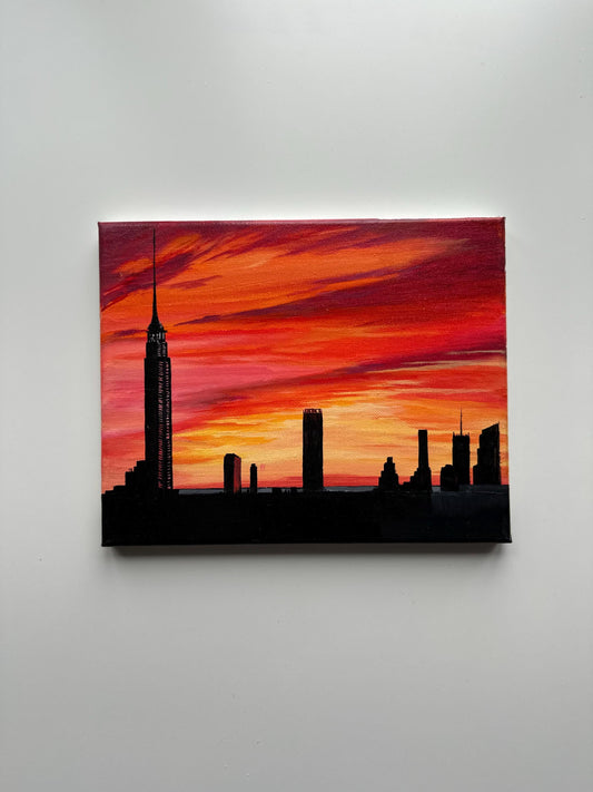 City Sunset Skyline – Original Acrylic Painting, 10×8 inch on Canvas