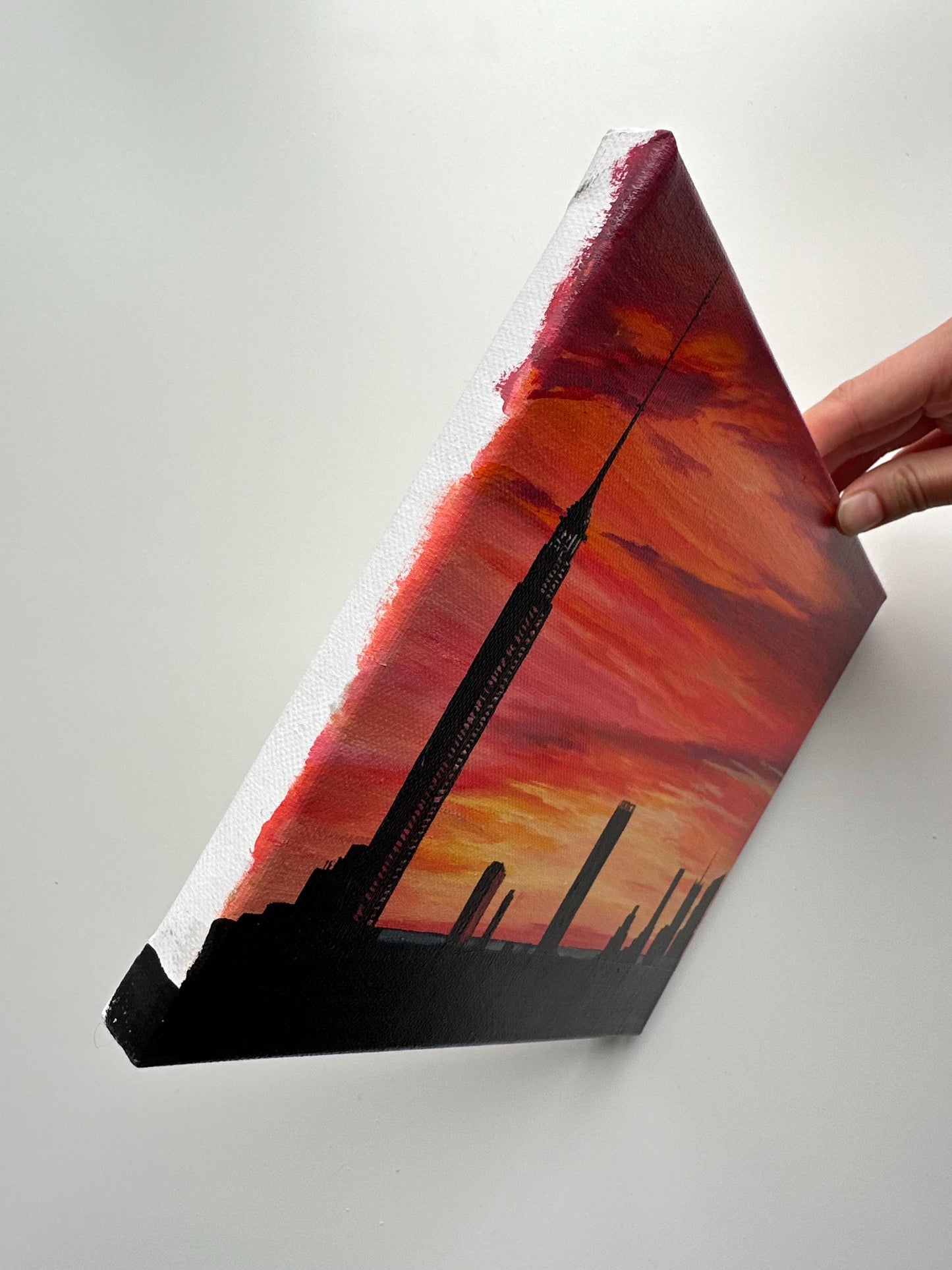 City Sunset Skyline – Original Acrylic Painting, 10×8 inch on Canvas