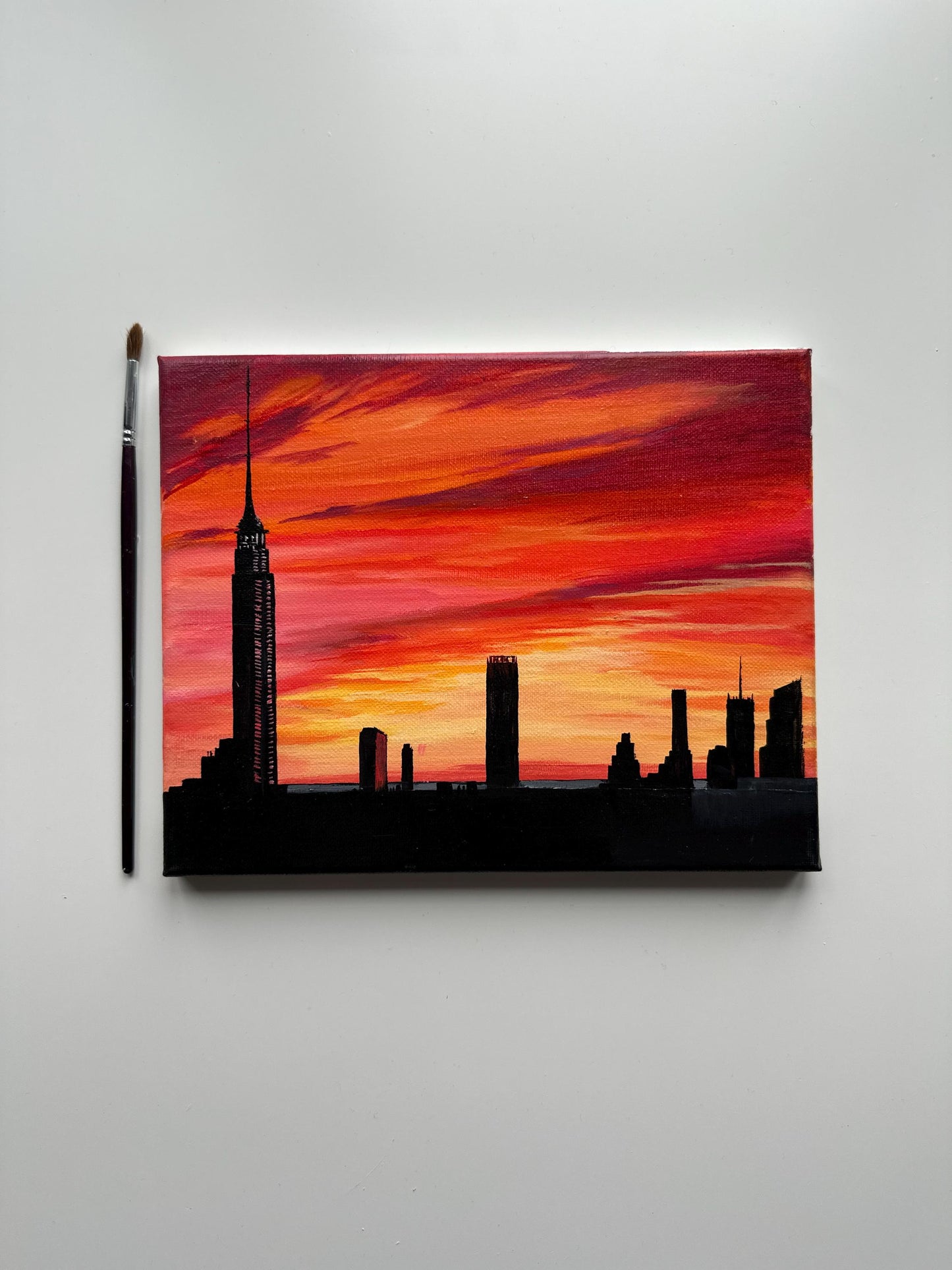 City Sunset Skyline – Original Acrylic Painting, 10×8 inch on Canvas