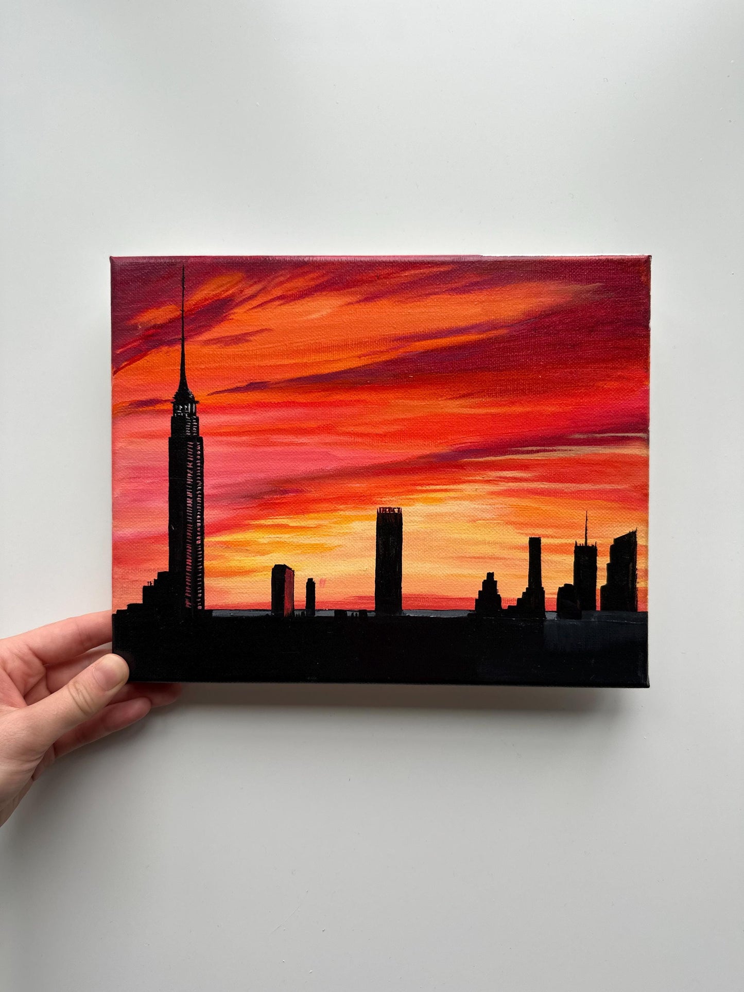 City Sunset Skyline – Original Acrylic Painting, 10×8 inch on Canvas
