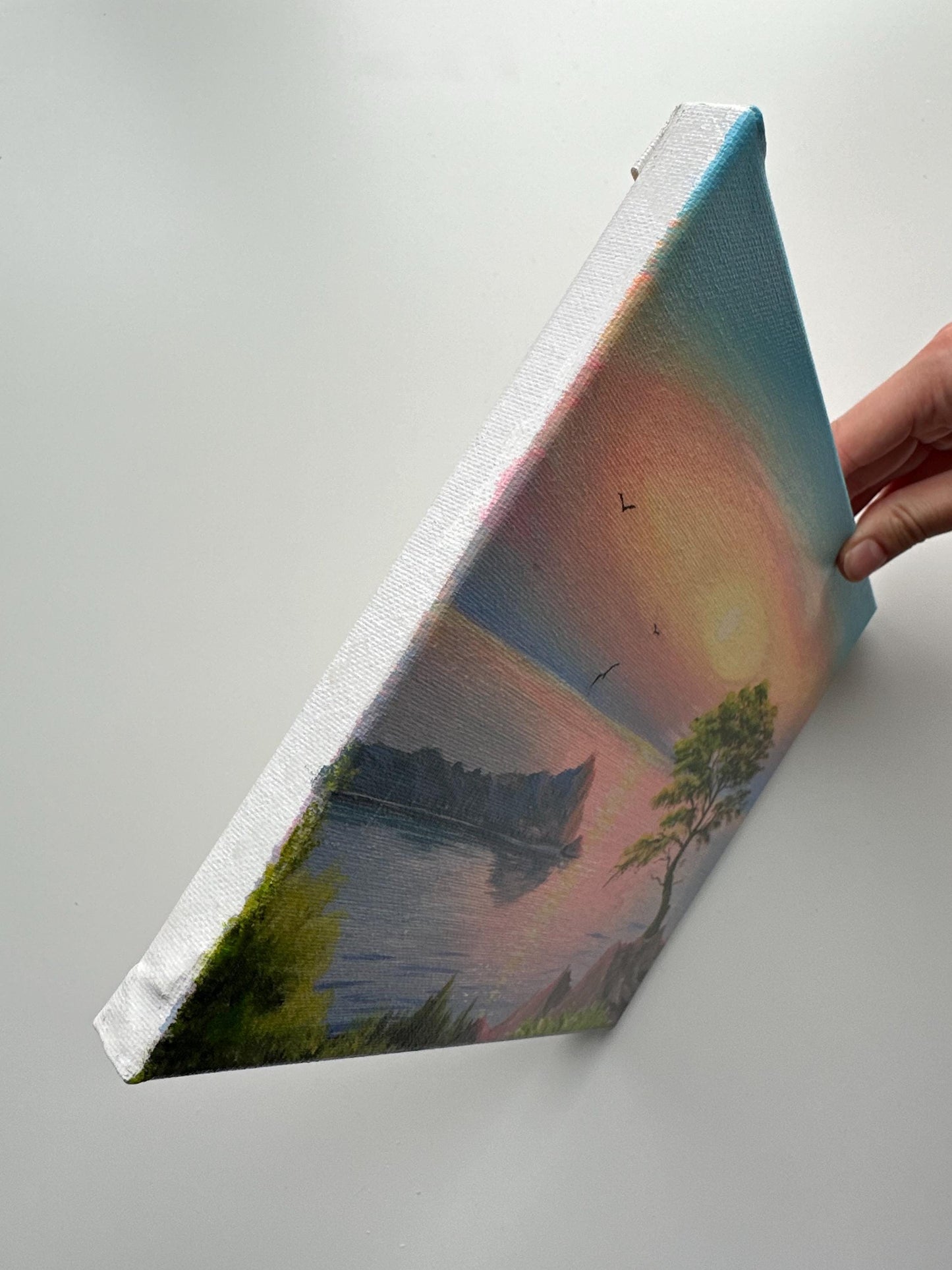 Pastel Sunset Over Quiet Ocean – Original Acrylic Painting, 10×8 inch on Canvas