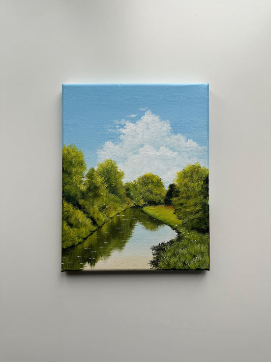 Summer River View – 8x10 Original Acrylic Landscape Painting