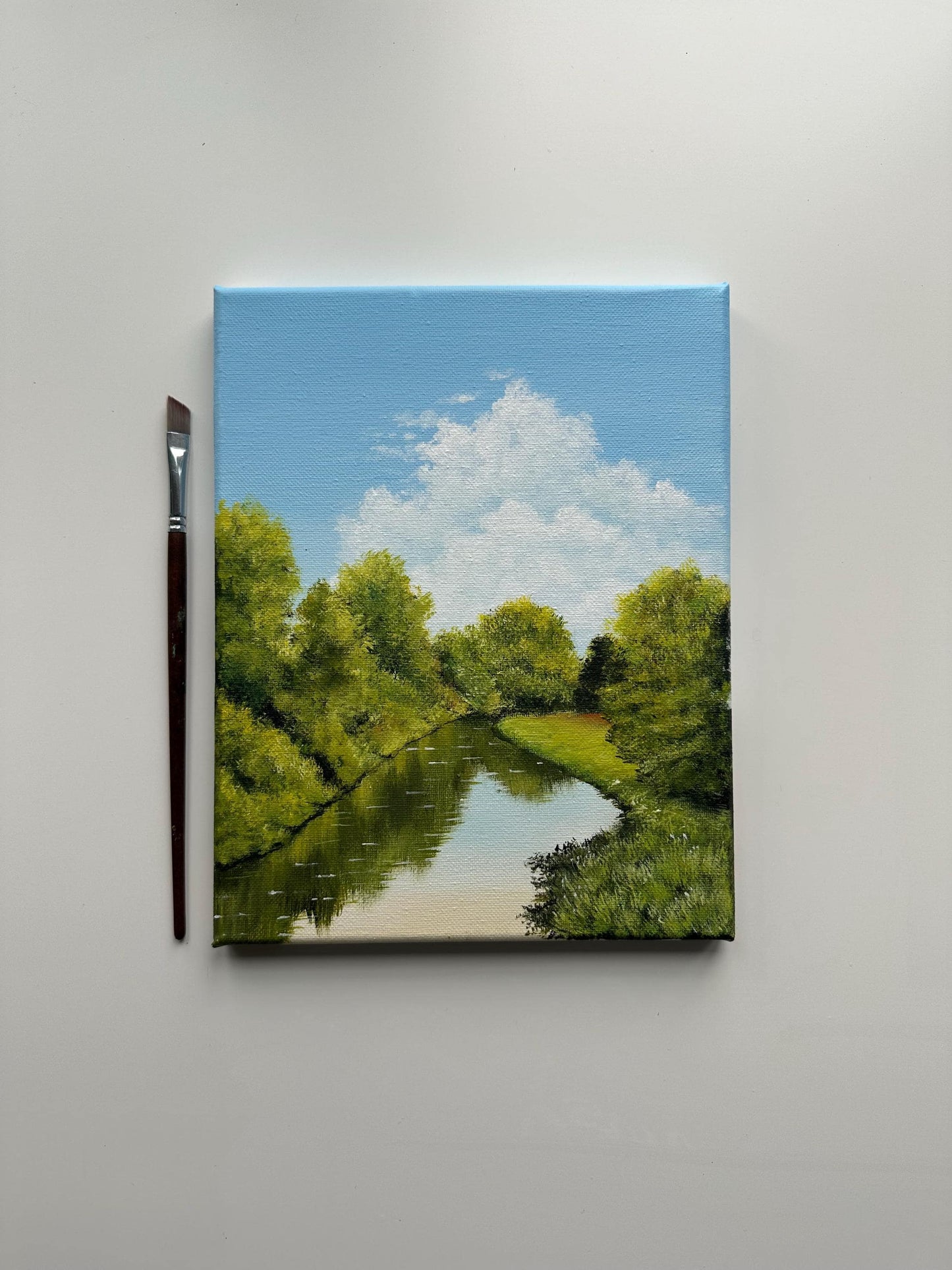 Summer River View – 8x10 Original Acrylic Landscape Painting