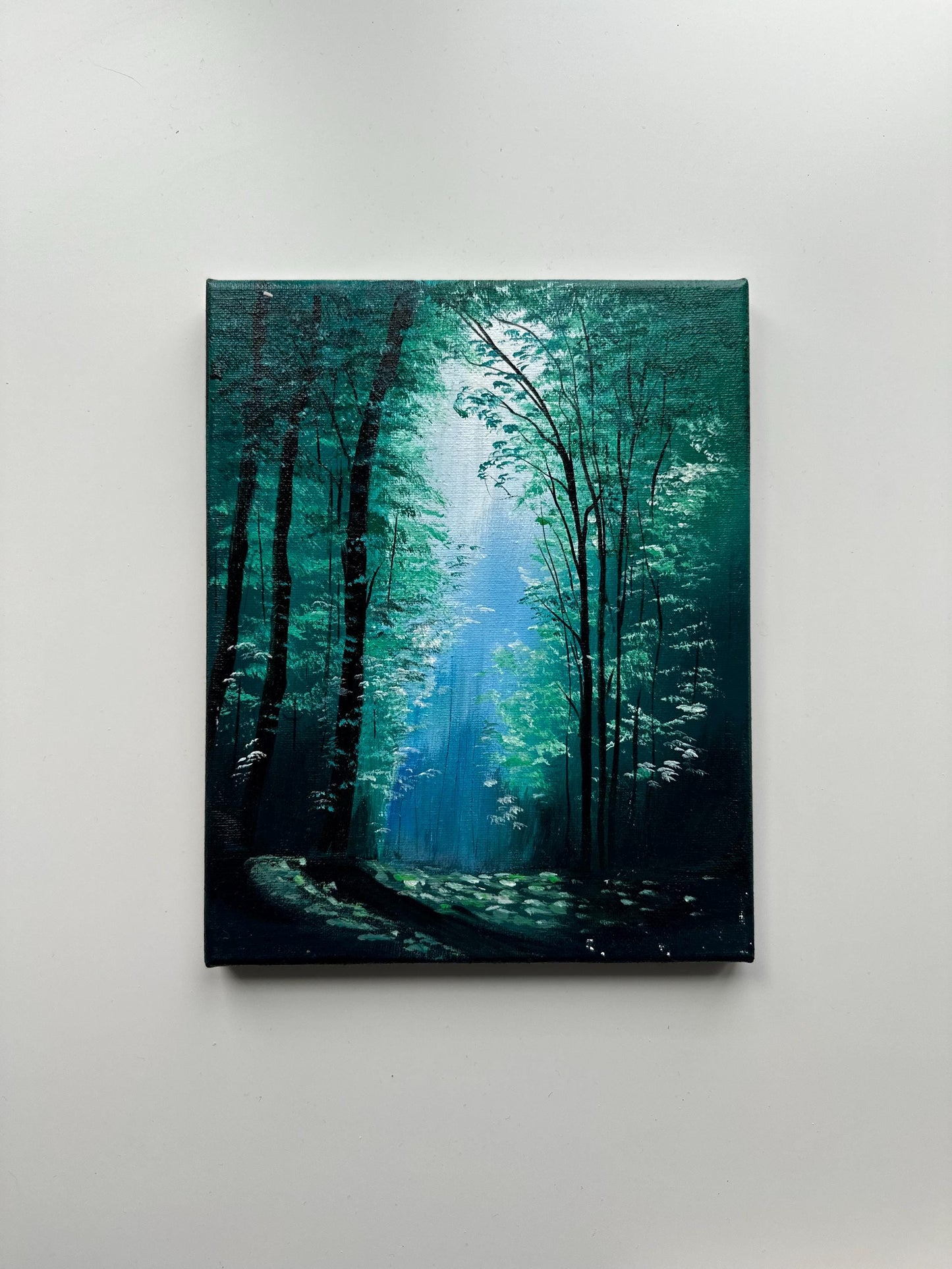 Enchanted Green Forest – 8x10 Original Acrylic Landscape Painting