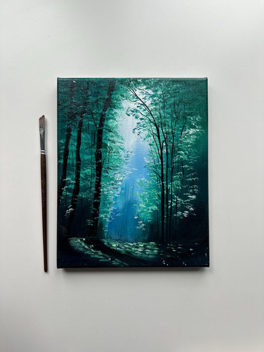 Enchanted Green Forest – 8x10 Original Acrylic Landscape Painting