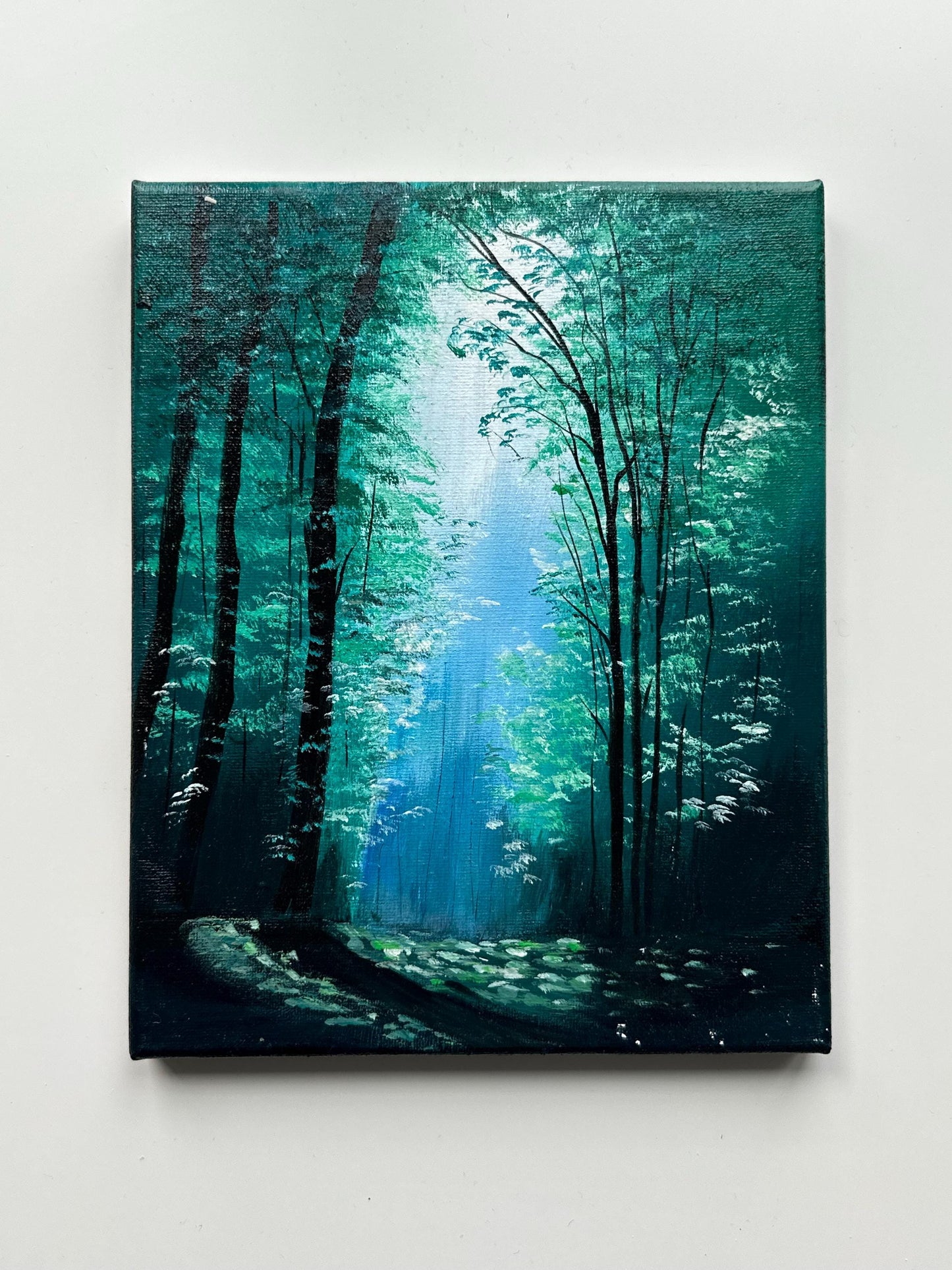 Enchanted Green Forest – 8x10 Original Acrylic Landscape Painting