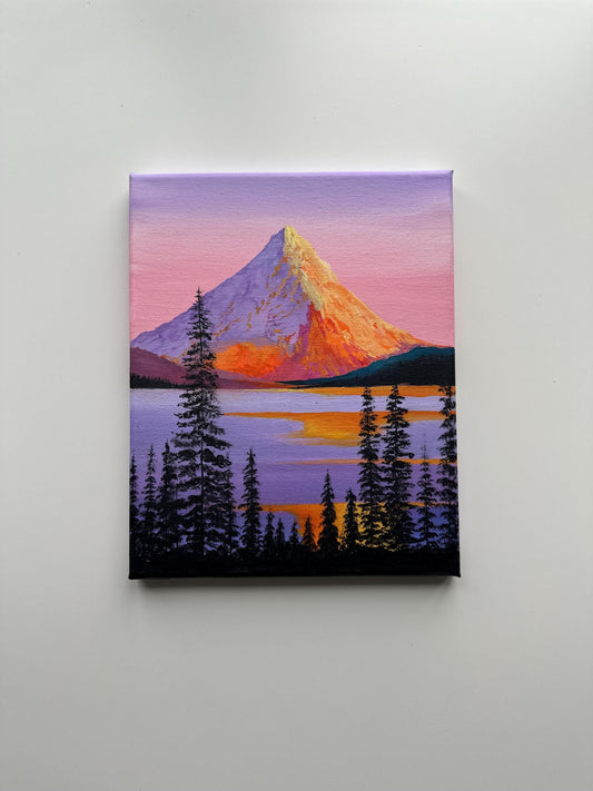 Golden Hour Mountain View – 8x10 Acrylic Sunset Landscape Painting